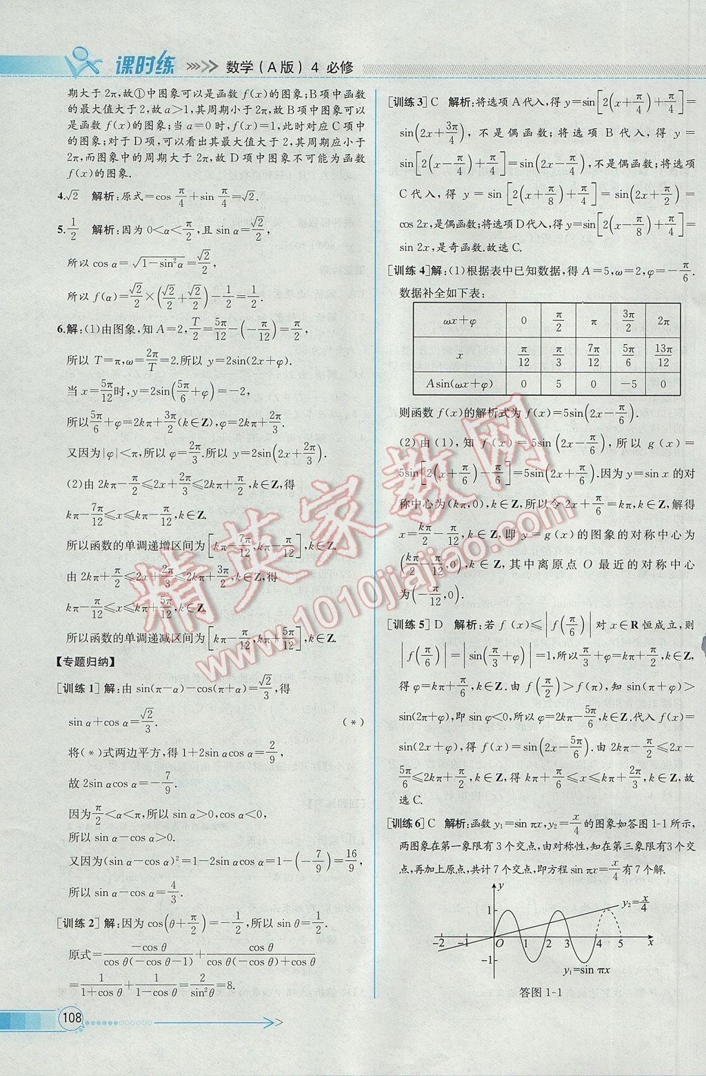 2016年同步導(dǎo)學(xué)案課時(shí)練數(shù)學(xué)必修4人教A版 參考答案第22頁(yè)