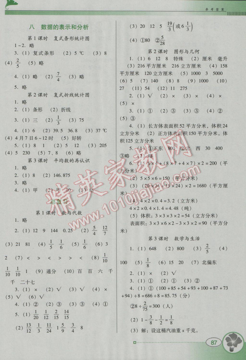 2017年南方新课堂金牌学案五年级数学下册北师大版 参考答案第6页