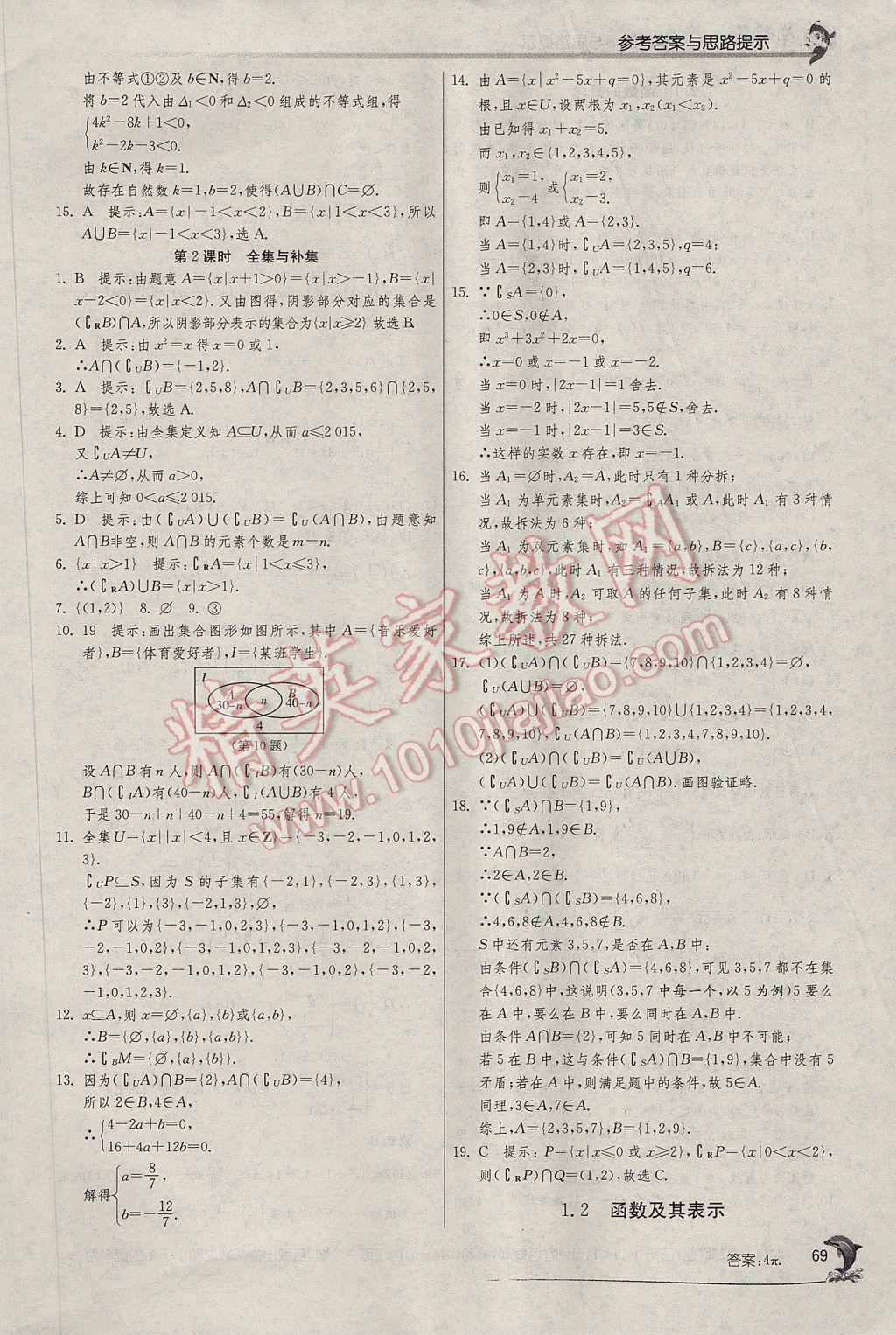 實(shí)驗(yàn)班全程提優(yōu)訓(xùn)練高中數(shù)學(xué)必修1人教A版 參考答案第4頁