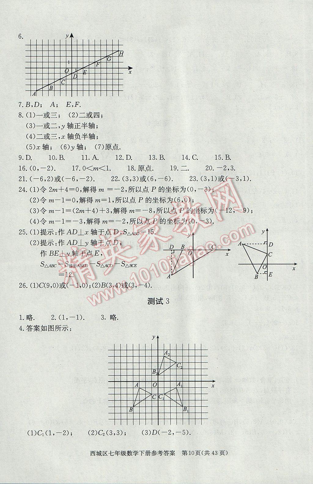 2017年學(xué)習(xí)探究診斷七年級數(shù)學(xué)下冊 參考答案第10頁