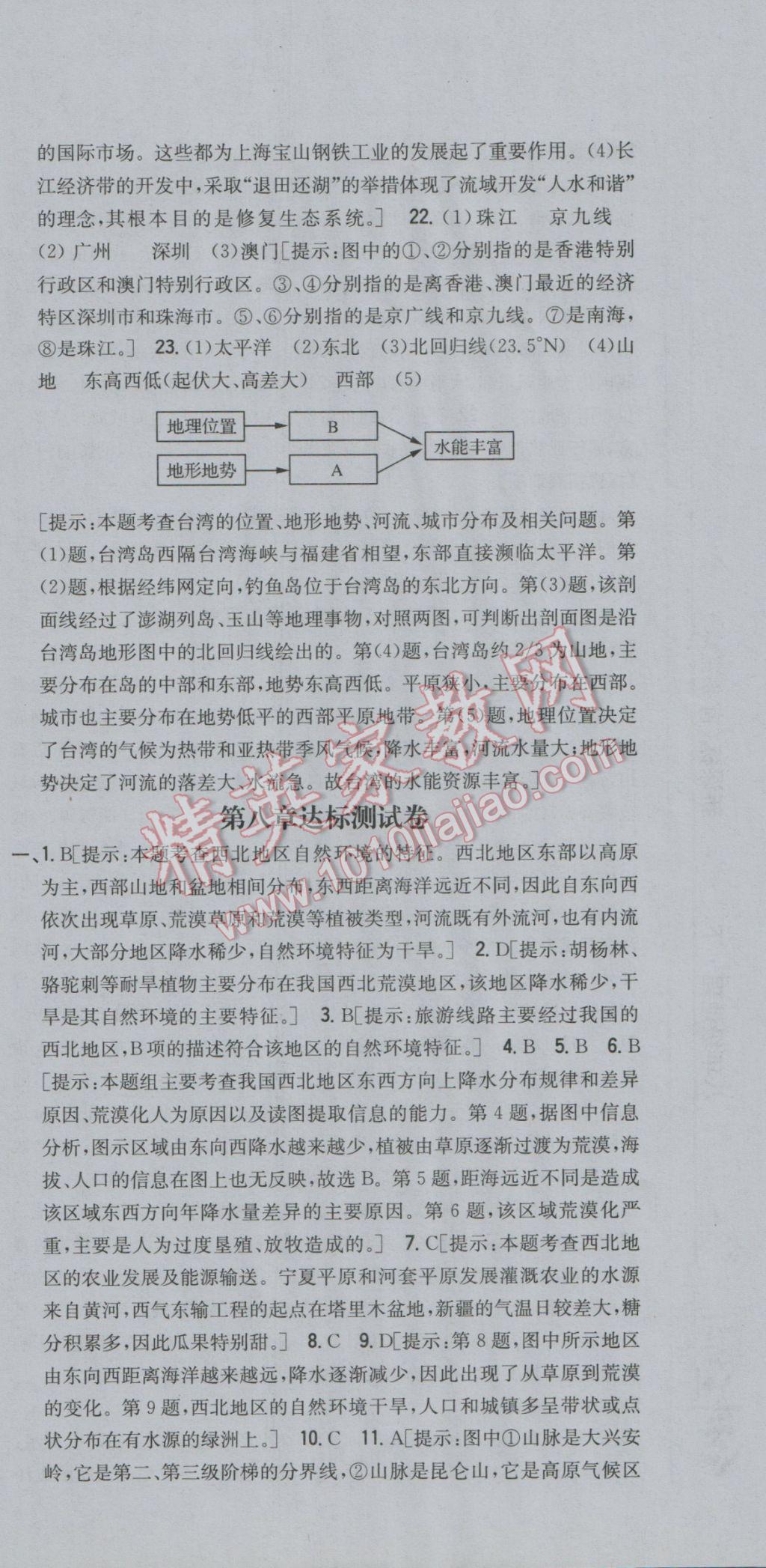 2017年全科王同步課時練習八年級地理下冊商務星球版 參考答案第24頁