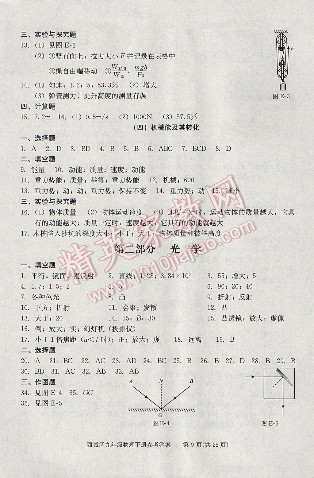 2017年學(xué)習(xí)探究診斷九年級(jí)物理下冊(cè) 參考答案第9頁