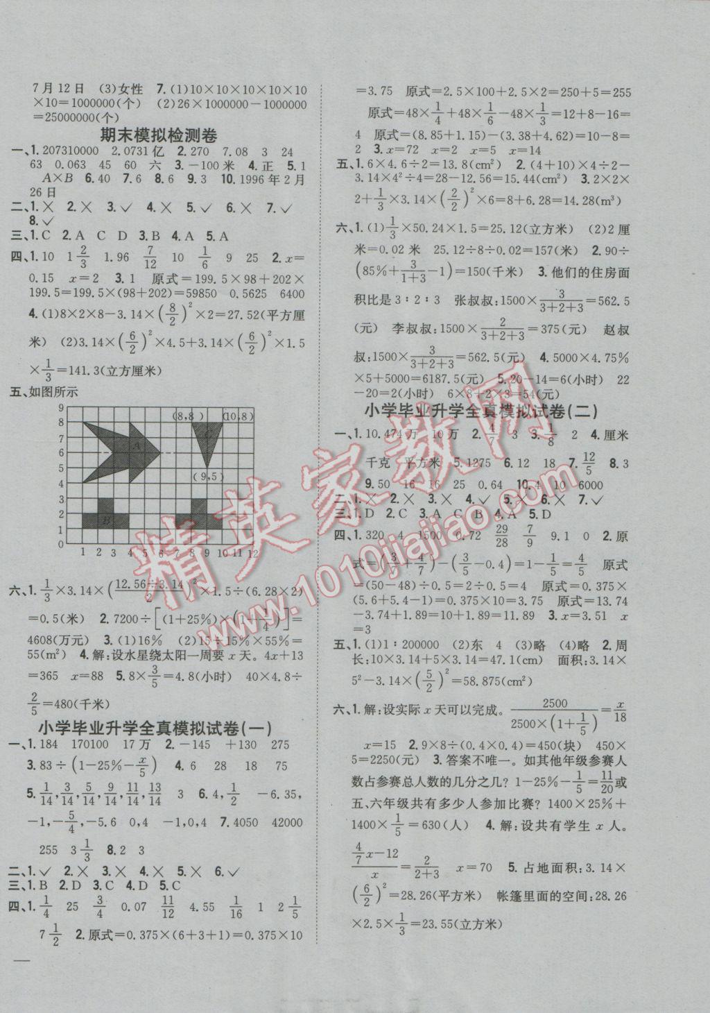 2017年全科王同步課時練習(xí)六年級數(shù)學(xué)下冊冀教版 參考答案第10頁