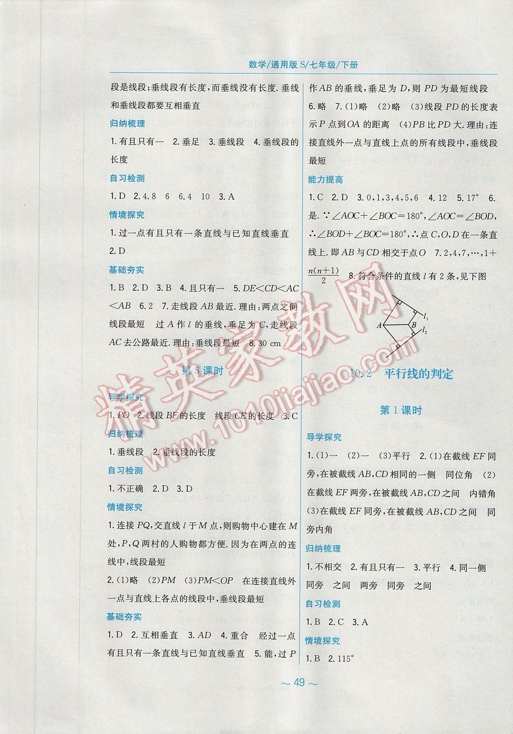 2017年新编基础训练七年级数学下册通用版S 参考答案第21页