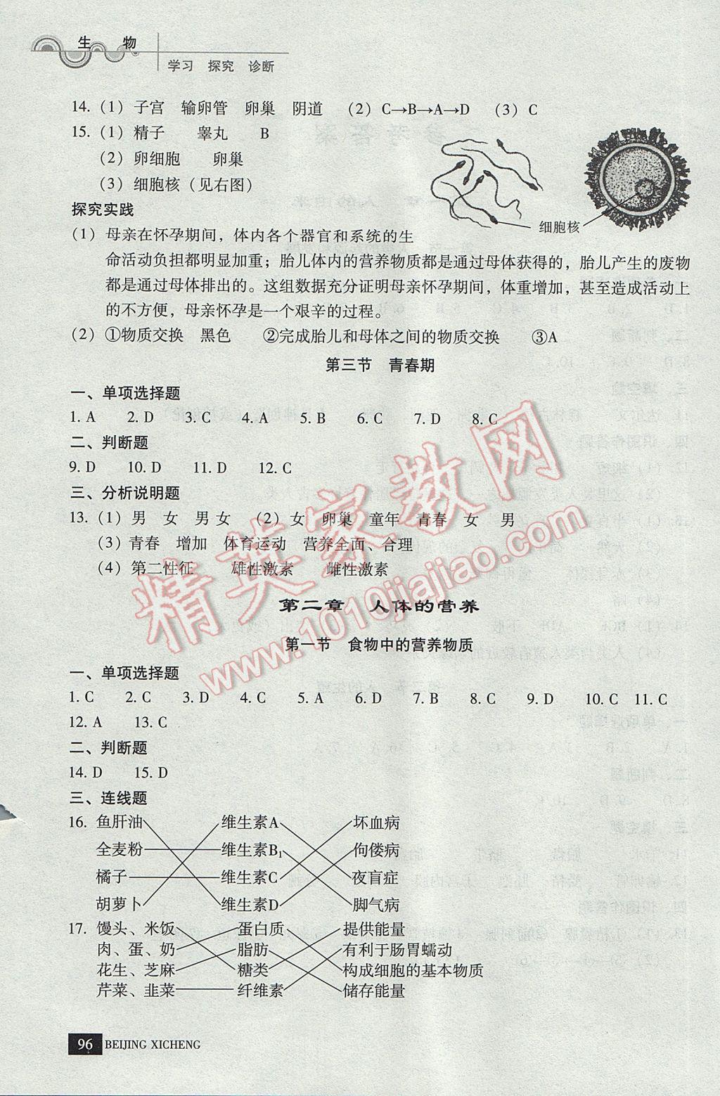 2017年學(xué)習(xí)探究診斷七年級(jí)生物下冊(cè) 參考答案第1頁(yè)