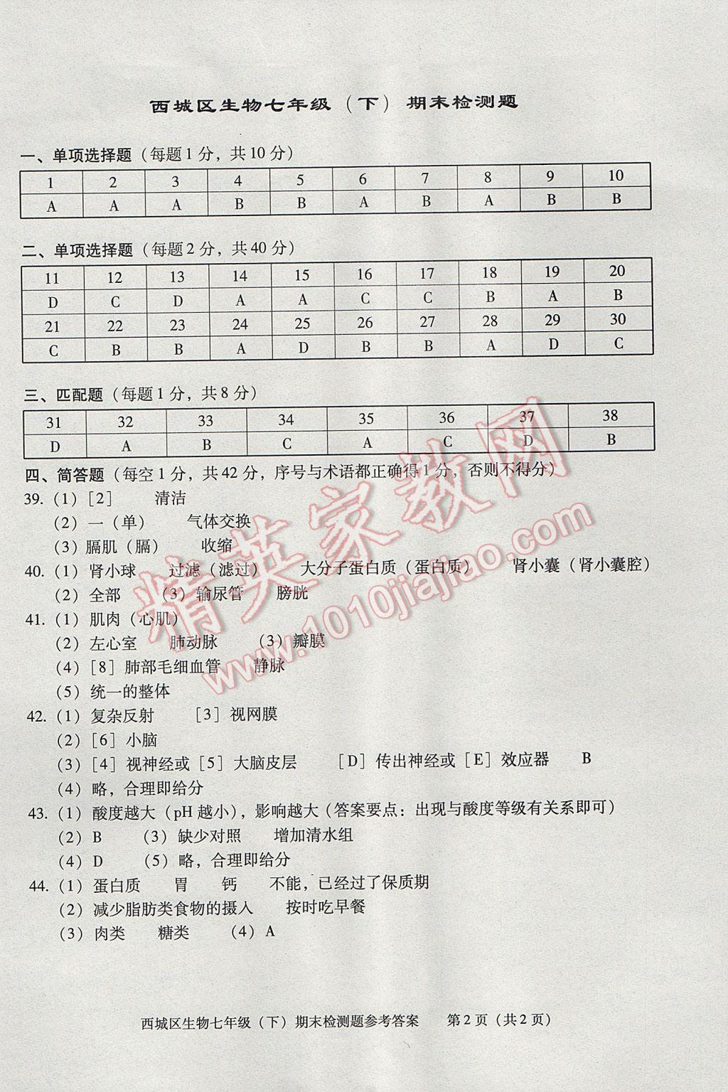 2017年學(xué)習(xí)探究診斷七年級生物下冊 檢測題答案第13頁