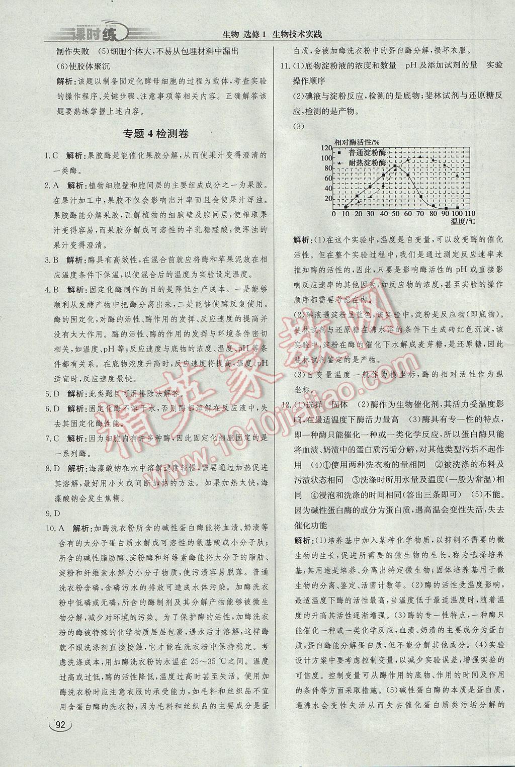 同步練習冊課時練生物選修1人教版 參考答案第11頁