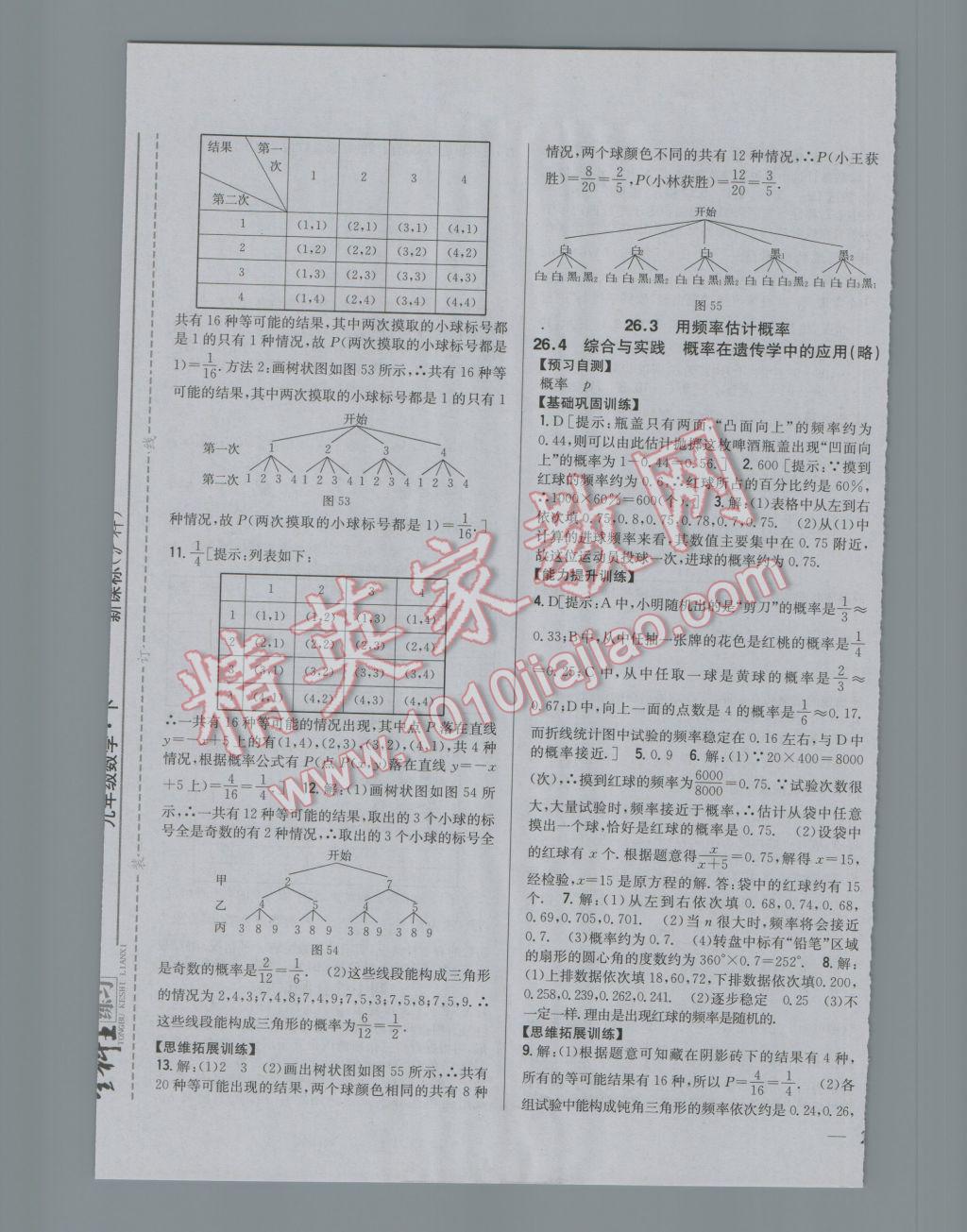 2017年全科王同步課時練習(xí)九年級數(shù)學(xué)下冊滬科版 參考答案第17頁