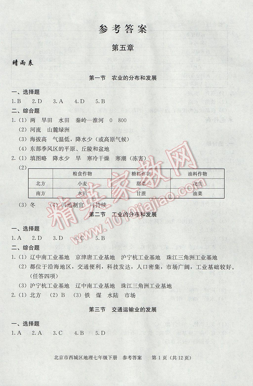 2017年學(xué)習(xí)探究診斷七年級地理下冊 參考答案第1頁