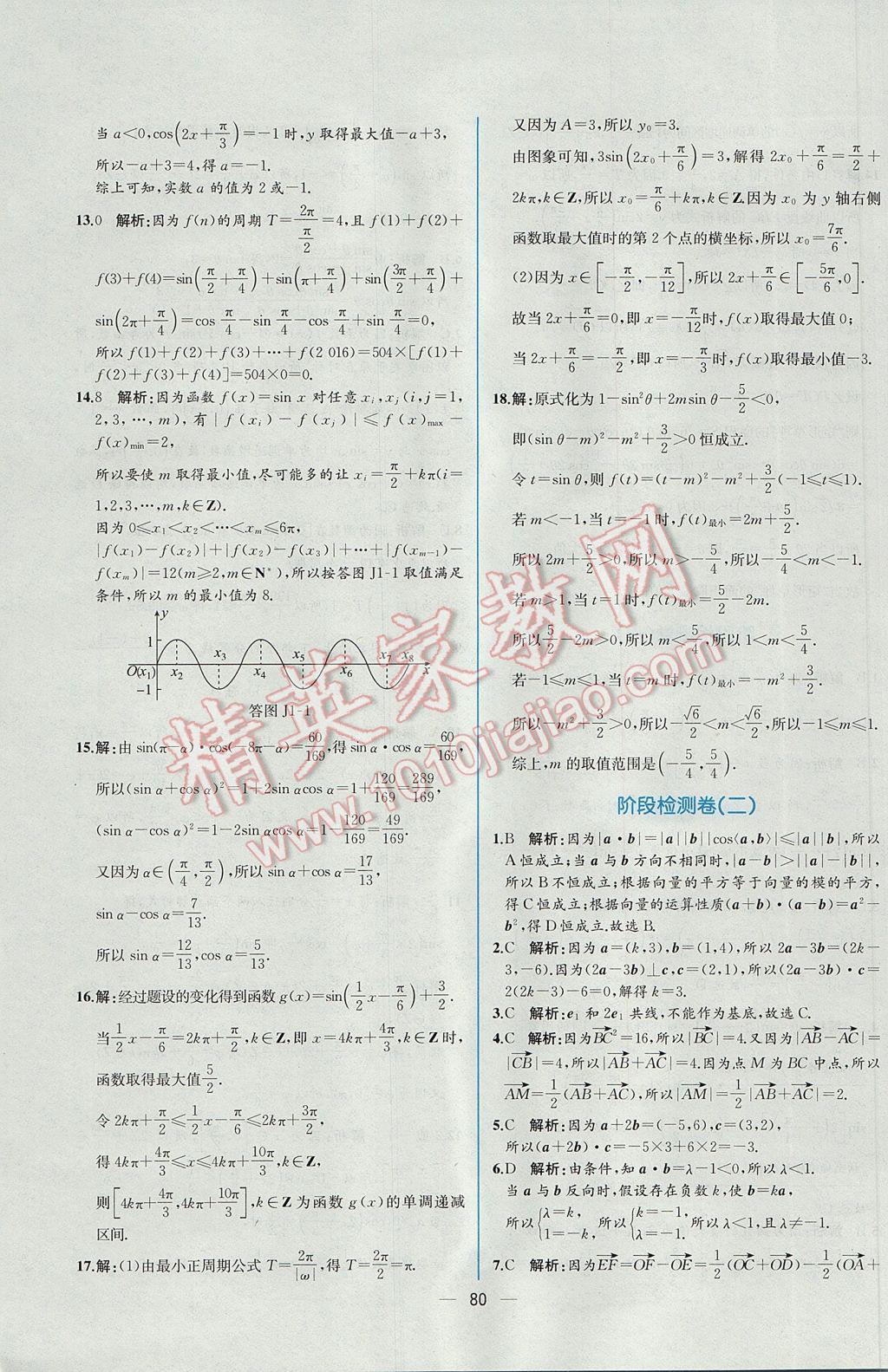 2016年同步導(dǎo)學(xué)案課時練數(shù)學(xué)必修4人教A版 課時增效作業(yè)答案第74頁