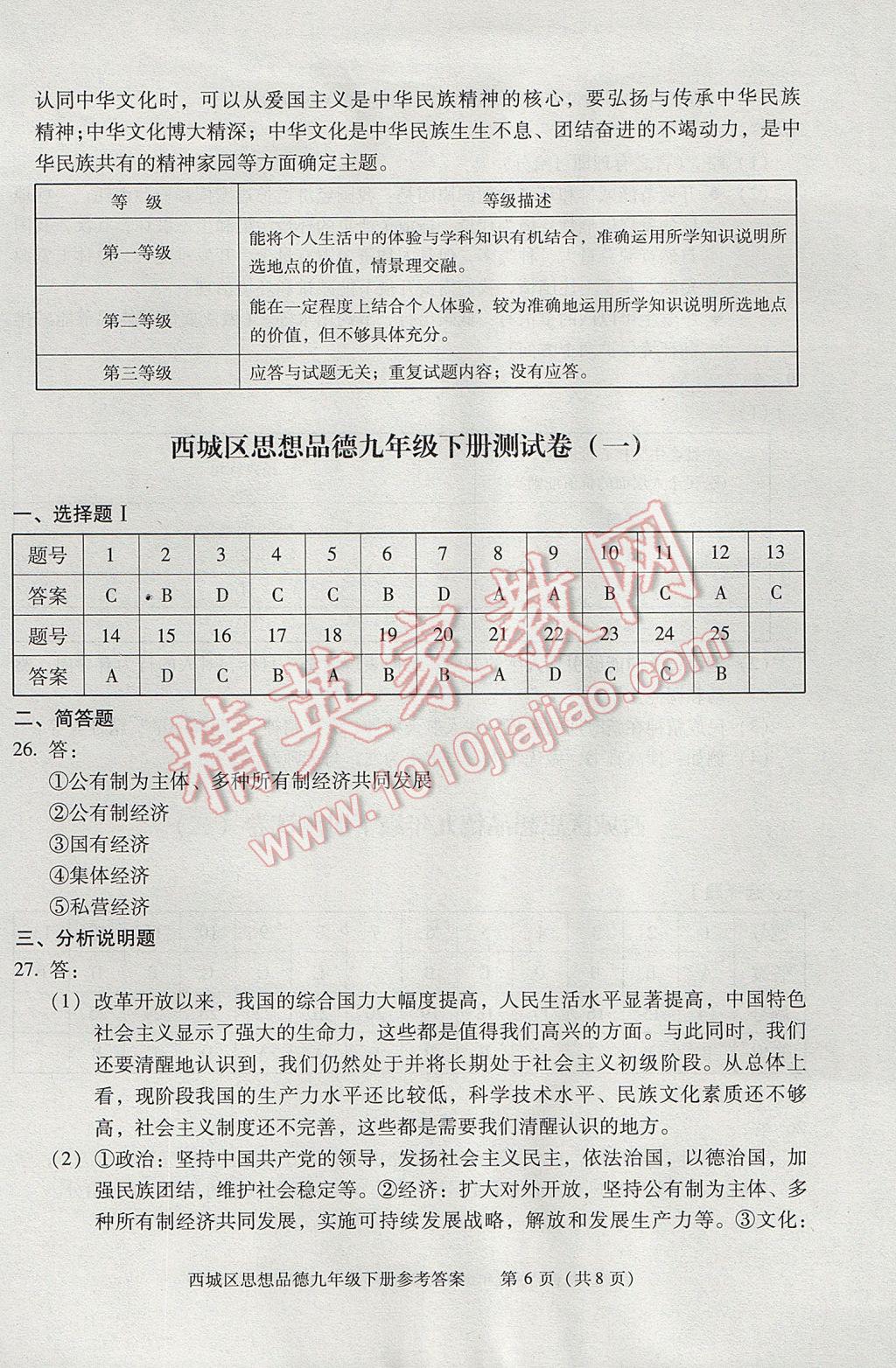 2017年學(xué)習(xí)探究診斷九年級(jí)思想品德下冊(cè) 參考答案第6頁(yè)