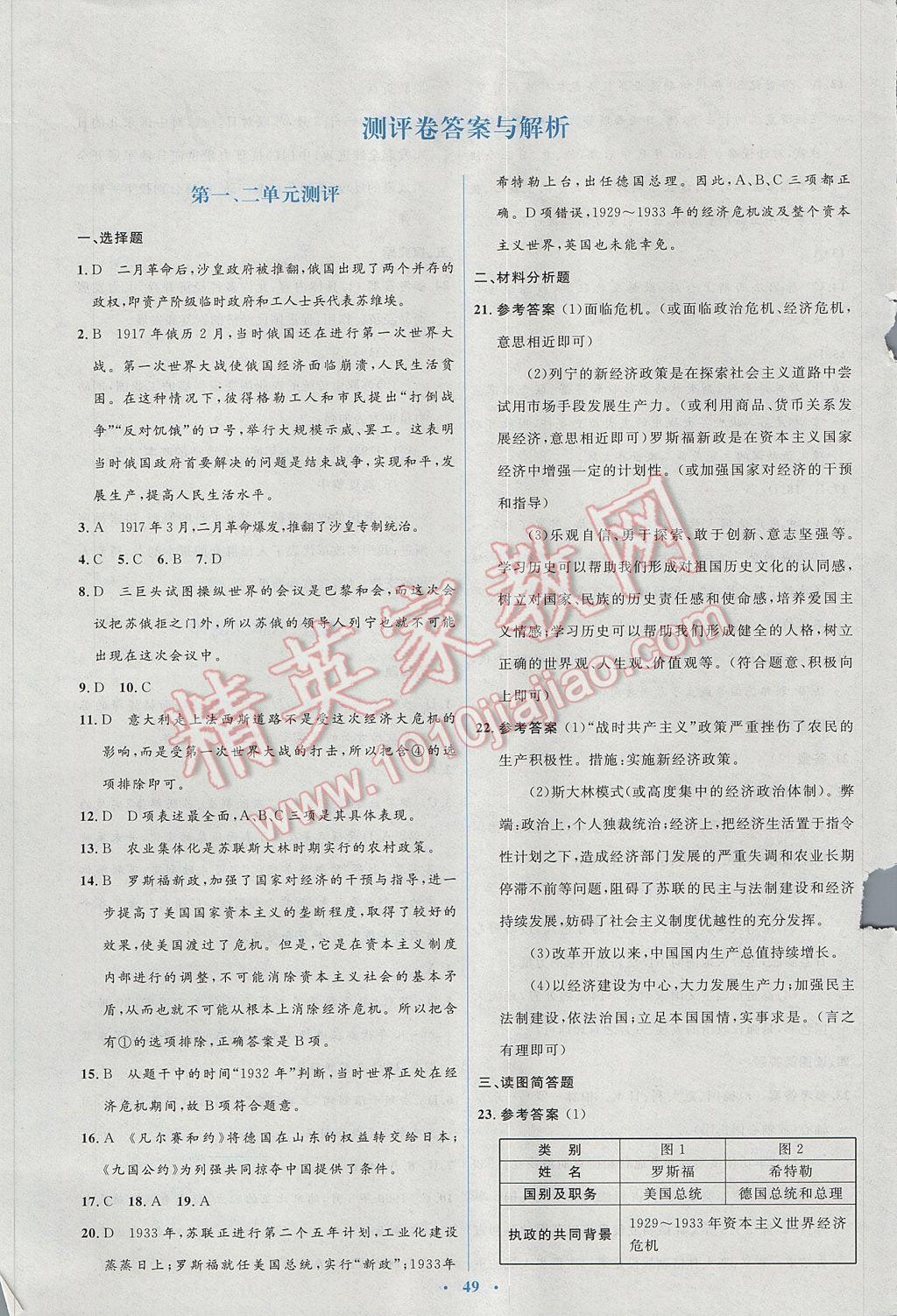 2017年人教金学典同步解析与测评学考练九年级世界历史下册人教版 测评卷答案第15页