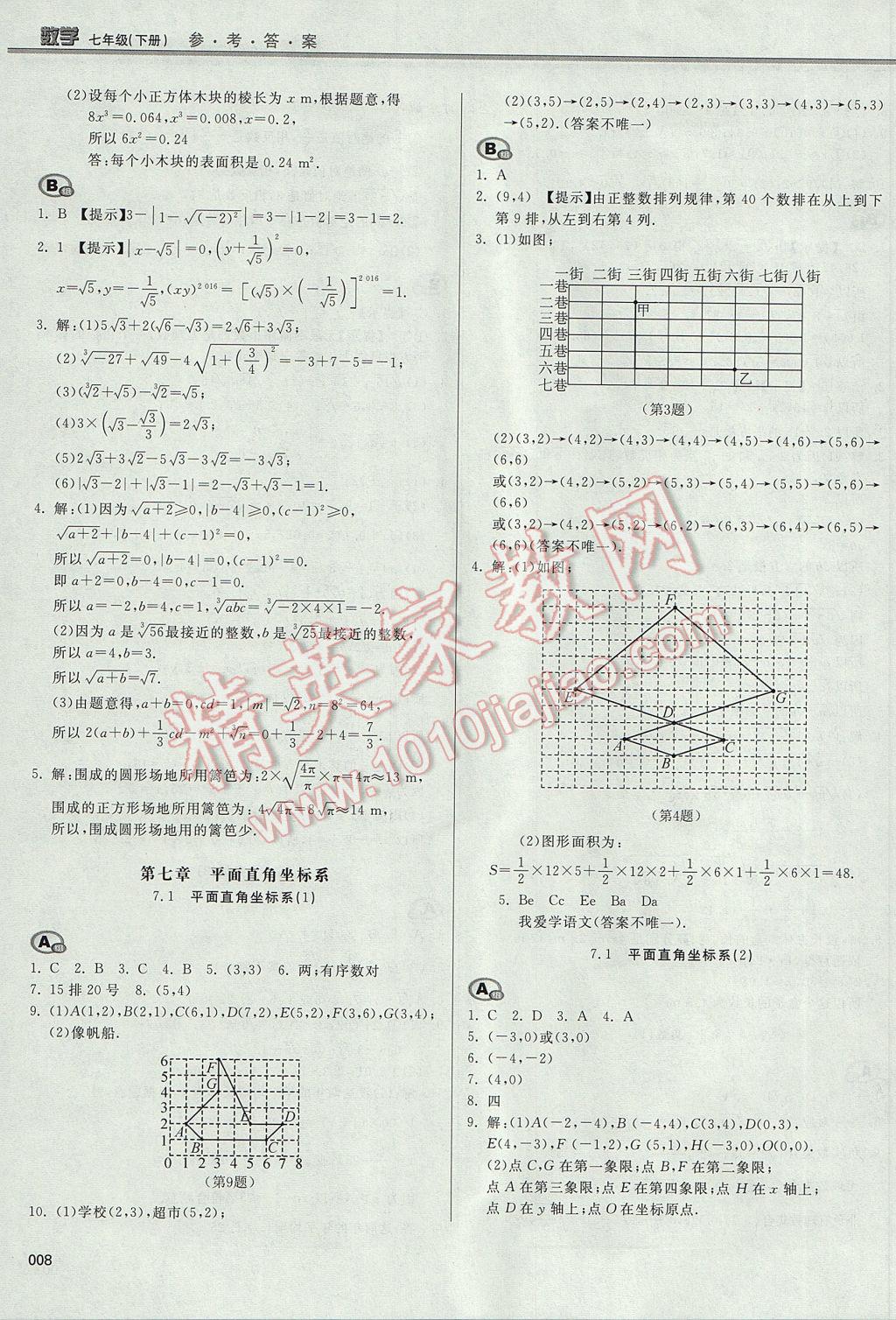 2017年學(xué)習(xí)質(zhì)量監(jiān)測七年級數(shù)學(xué)下冊人教版 參考答案第8頁