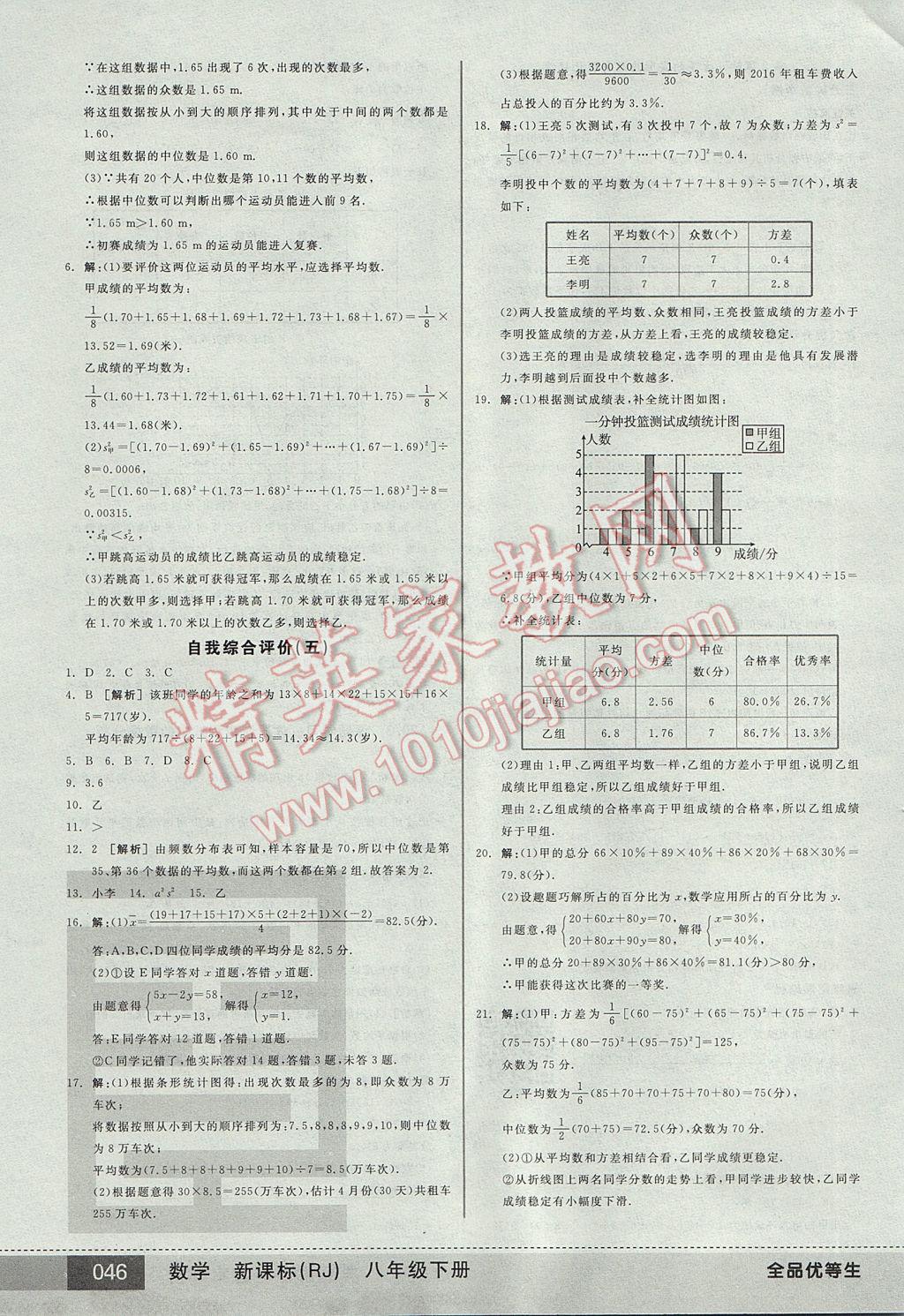 2017年全品优等生八年级数学下册人教版 参考答案第46页