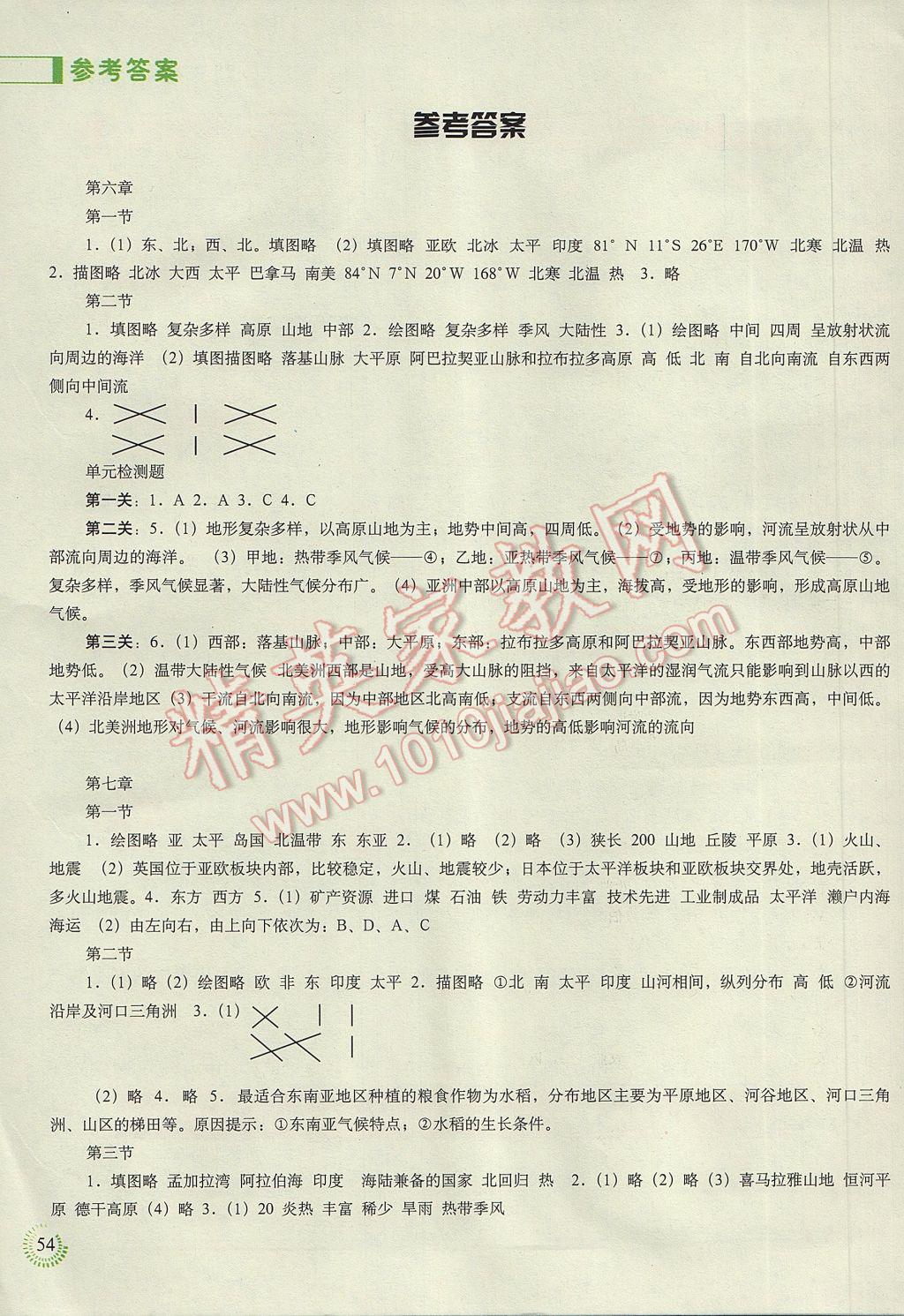 2017年地理填充图册七年级下册人教版中国地图出版社 参考答案第1页