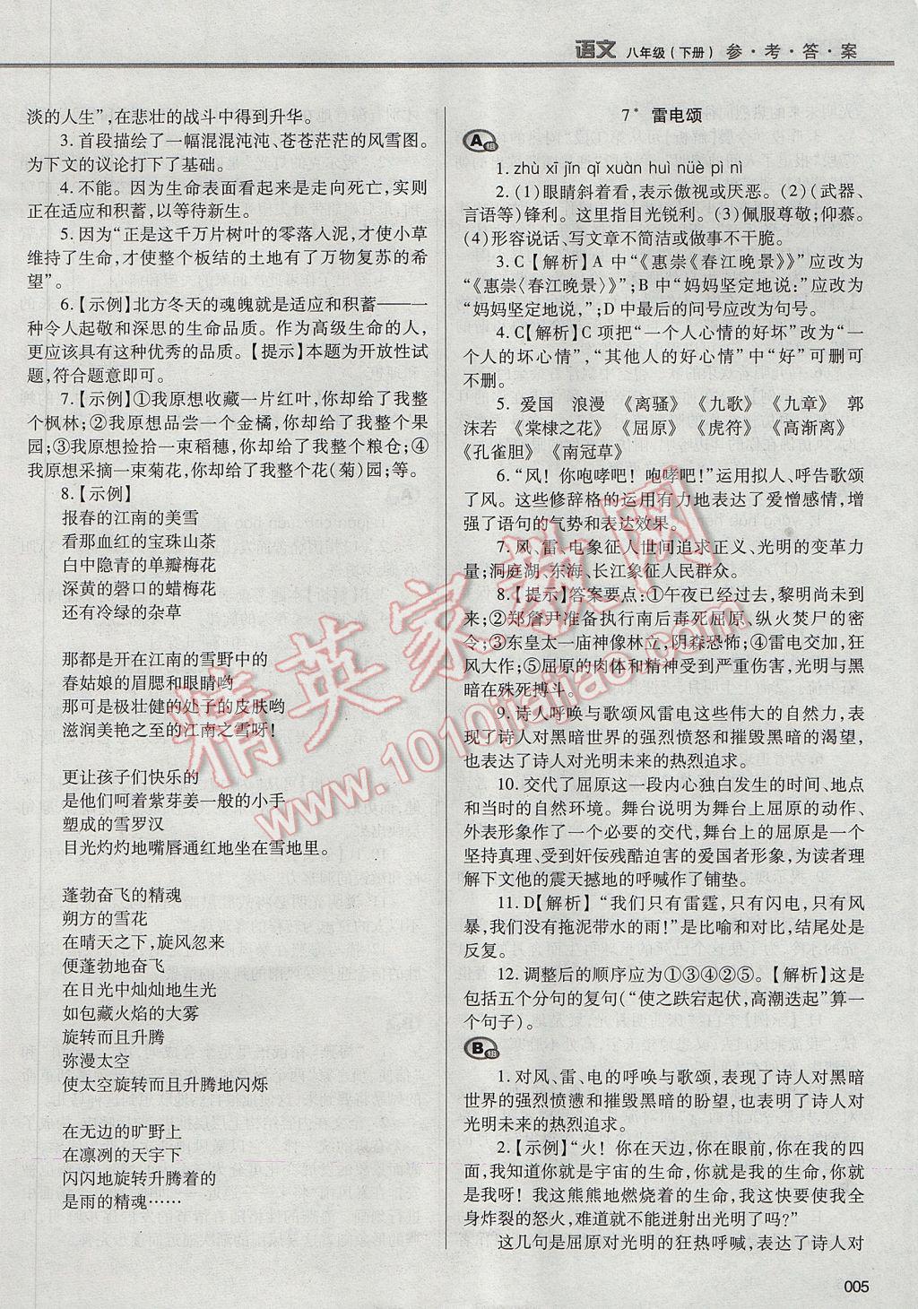 2017年学习质量监测八年级语文下册人教版 参考答案第5页