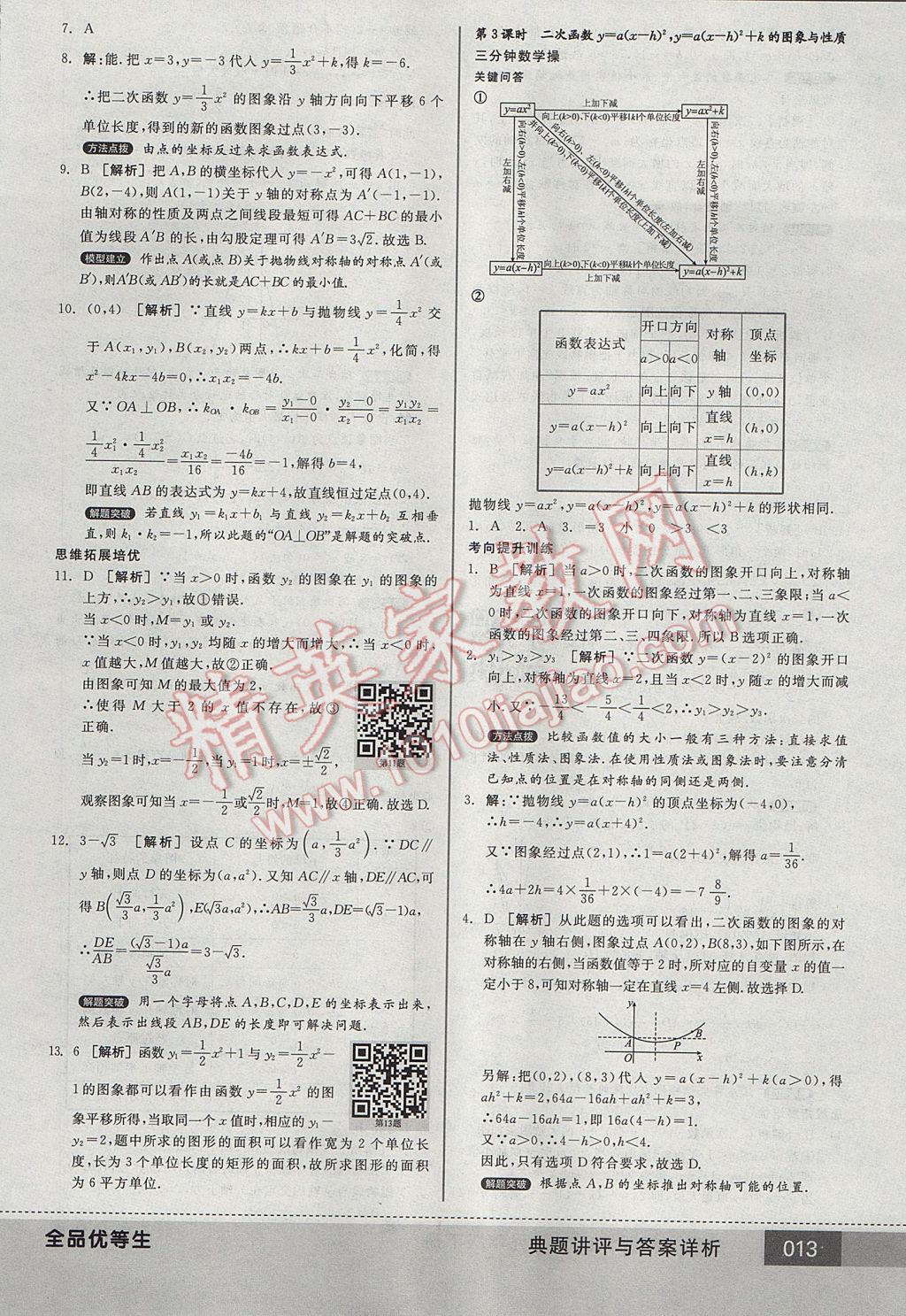 2017年全品優(yōu)等生九年級數(shù)學(xué)下冊北師大版 參考答案第13頁