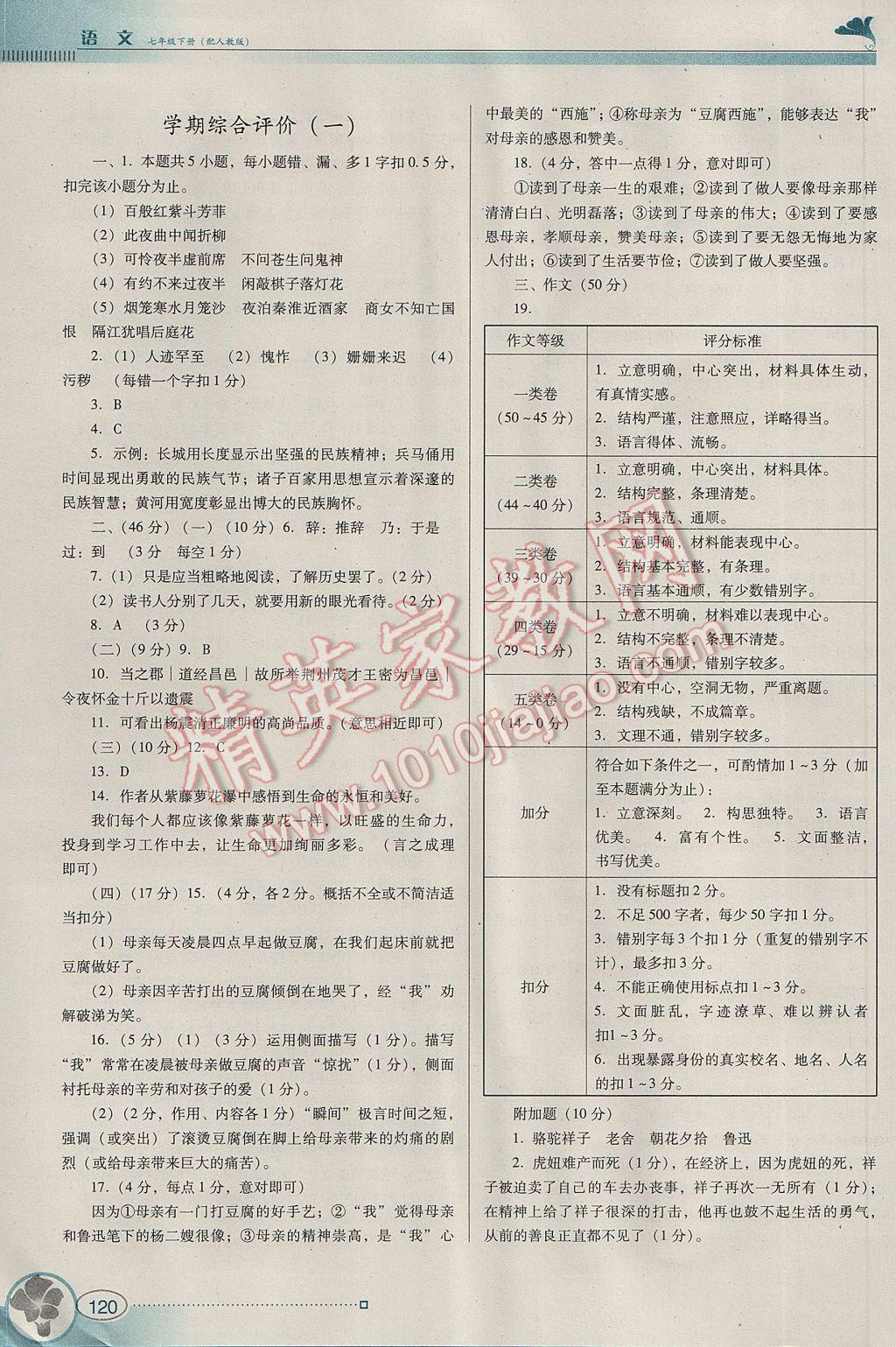 2017年南方新课堂金牌学案七年级语文下册人教版 参考答案第18页