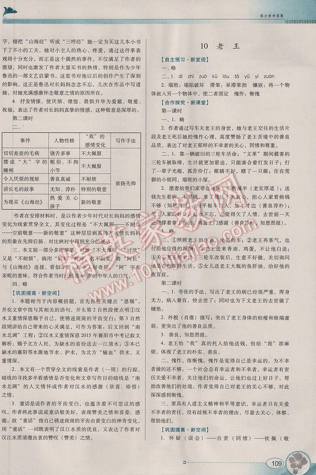 2017年南方新課堂金牌學(xué)案七年級語文下冊人教版 參考答案第7頁