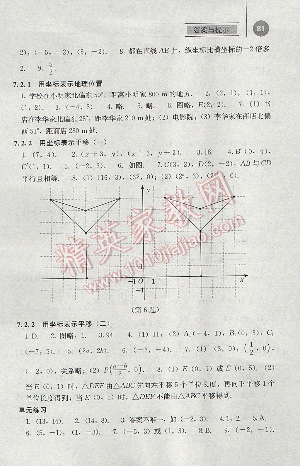 2017年補(bǔ)充習(xí)題七年級數(shù)學(xué)下冊人教版人民教育出版社 參考答案第6頁