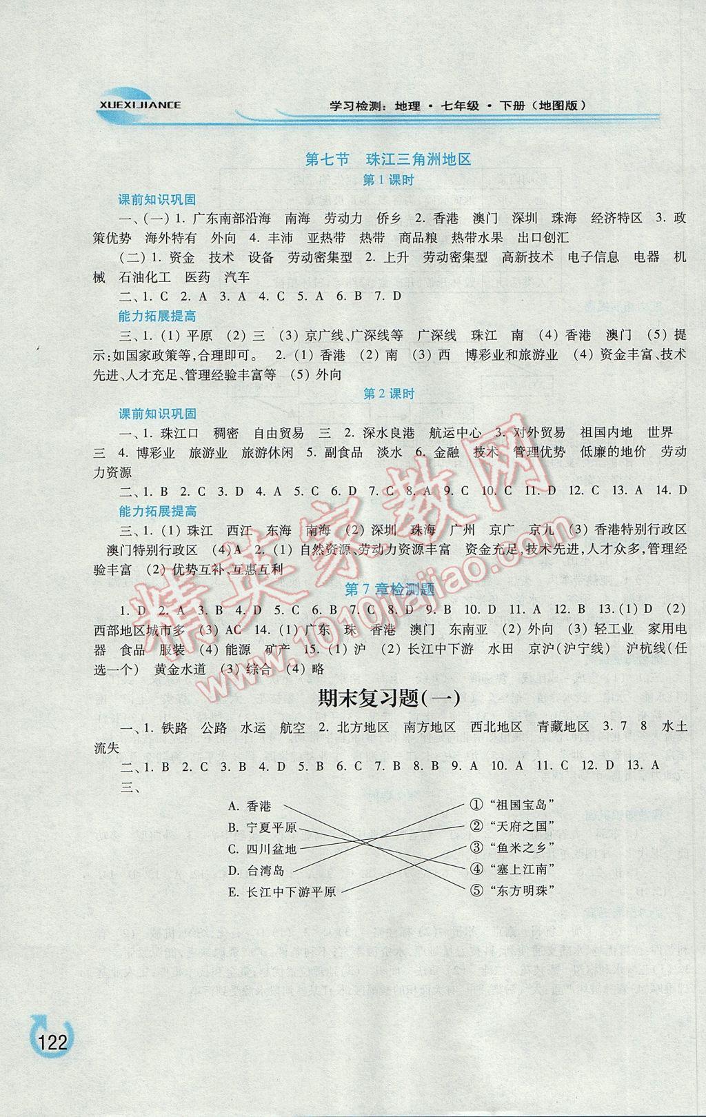 2017年學(xué)習(xí)檢測(cè)七年級(jí)地理下冊(cè)地圖版 參考答案第8頁