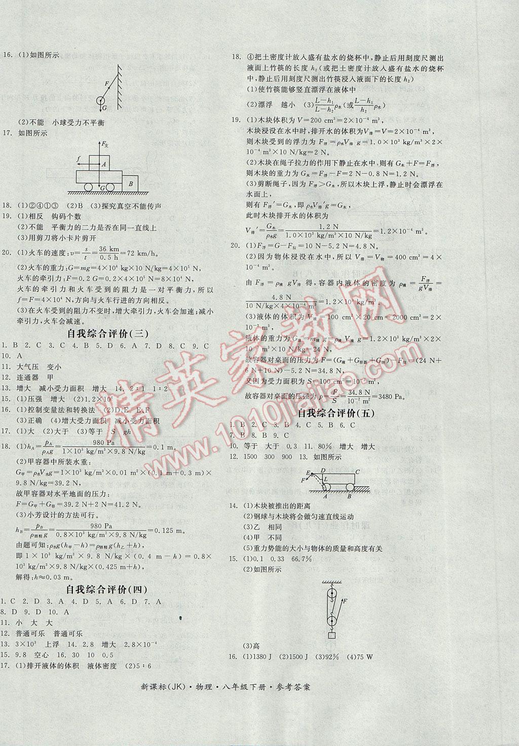 2017年全品學練考八年級物理下冊教科版 參考答案第12頁