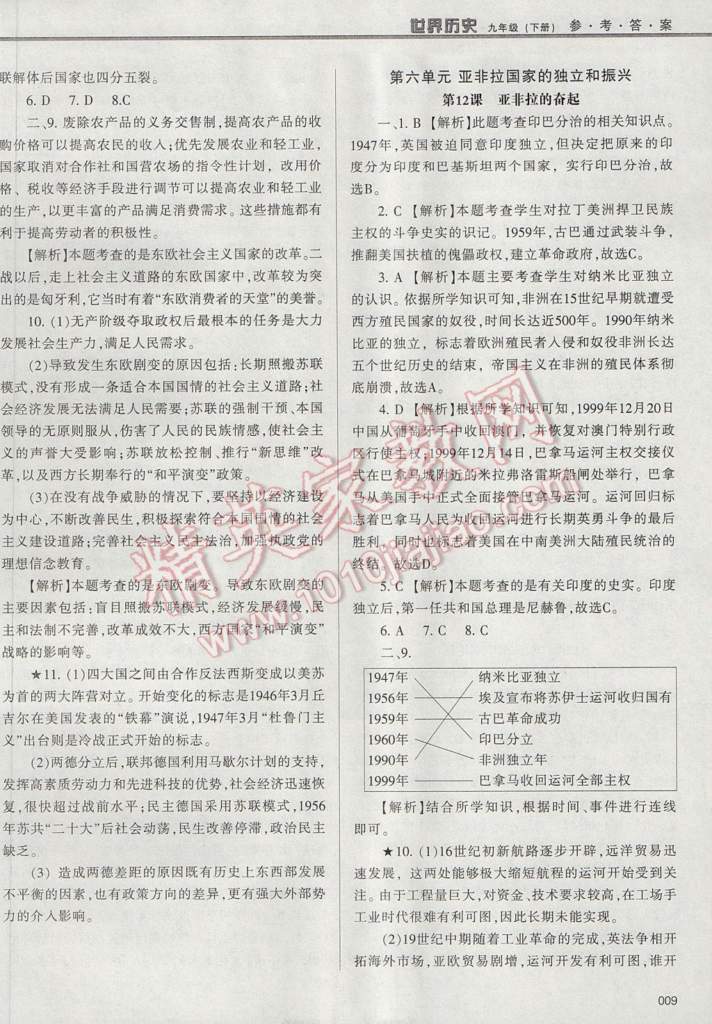 2017年学习质量监测九年级世界历史下册人教版 参考答案第9页