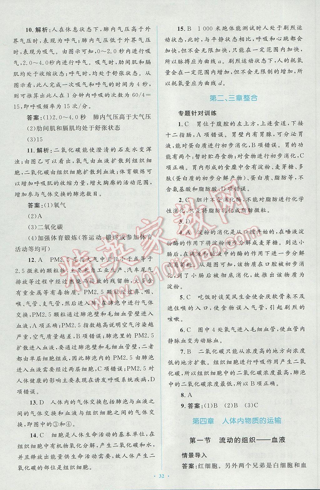 2017年新課標初中同步學(xué)習(xí)目標與檢測七年級生物下冊人教版 參考答案第10頁