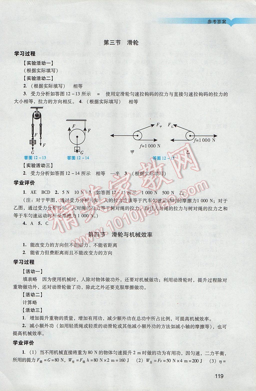 2017年阳光学业评价八年级物理下册人教版 参考答案第20页