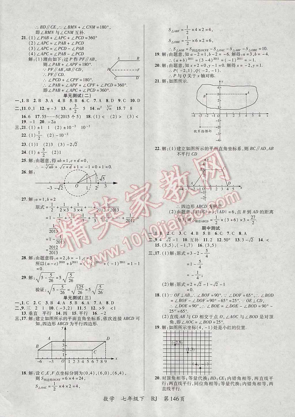 2017年一線課堂導(dǎo)學(xué)案七年級數(shù)學(xué)下冊人教版 參考答案第14頁