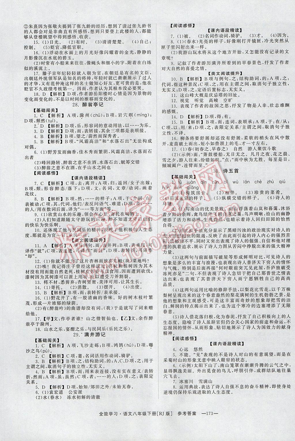 2017年全效學(xué)習(xí)八年級(jí)語(yǔ)文下冊(cè)人教版 參考答案第9頁(yè)