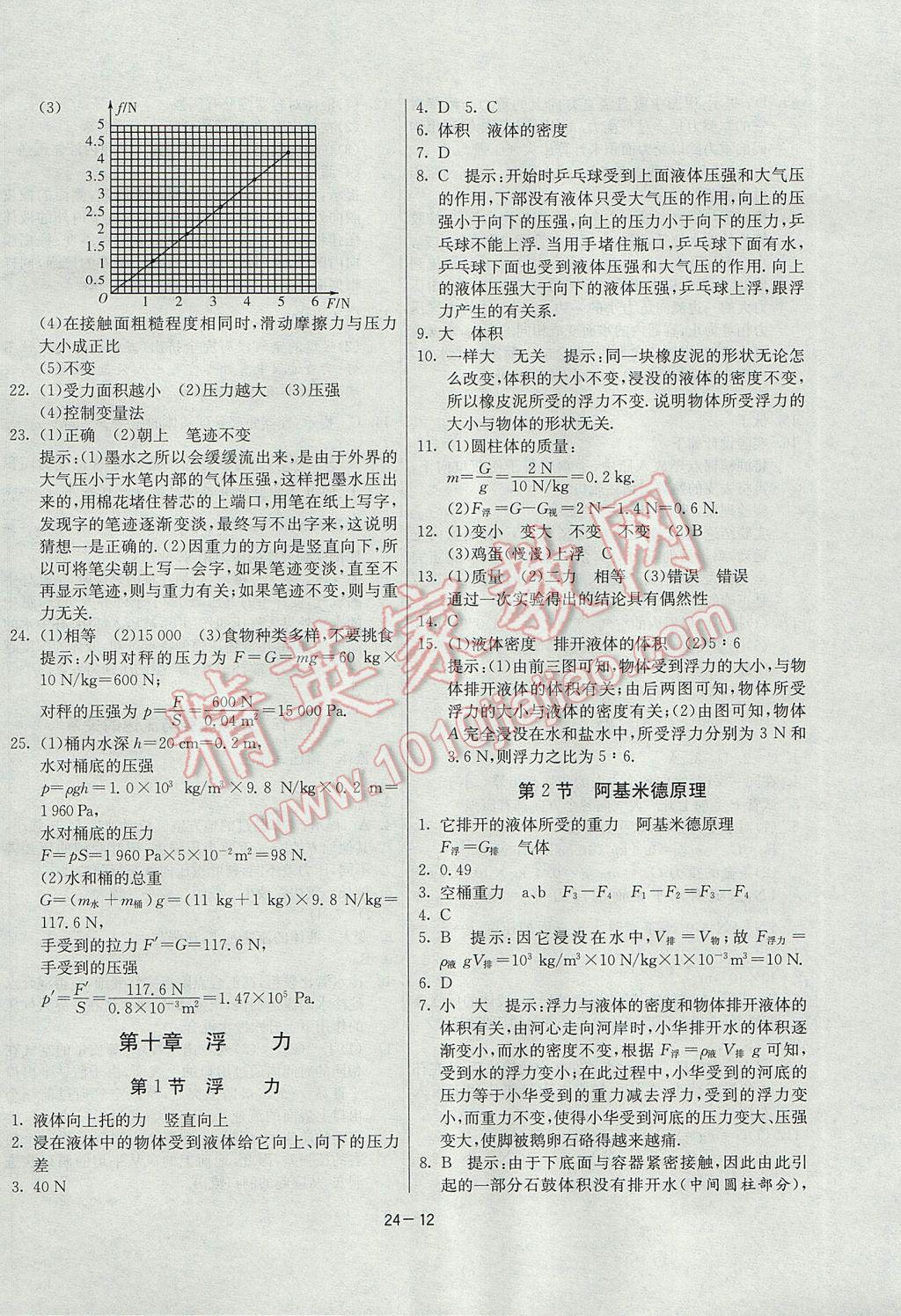 2017年課時(shí)訓(xùn)練八年級物理下冊人教版 參考答案第12頁