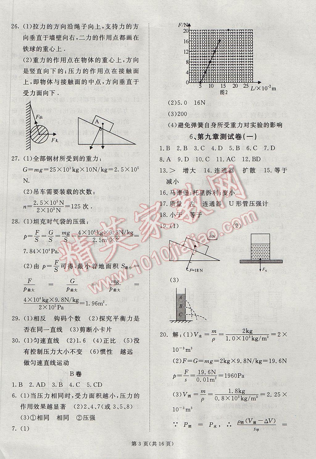 2017年权威考卷八年级物理下册教科版 参考答案第3页