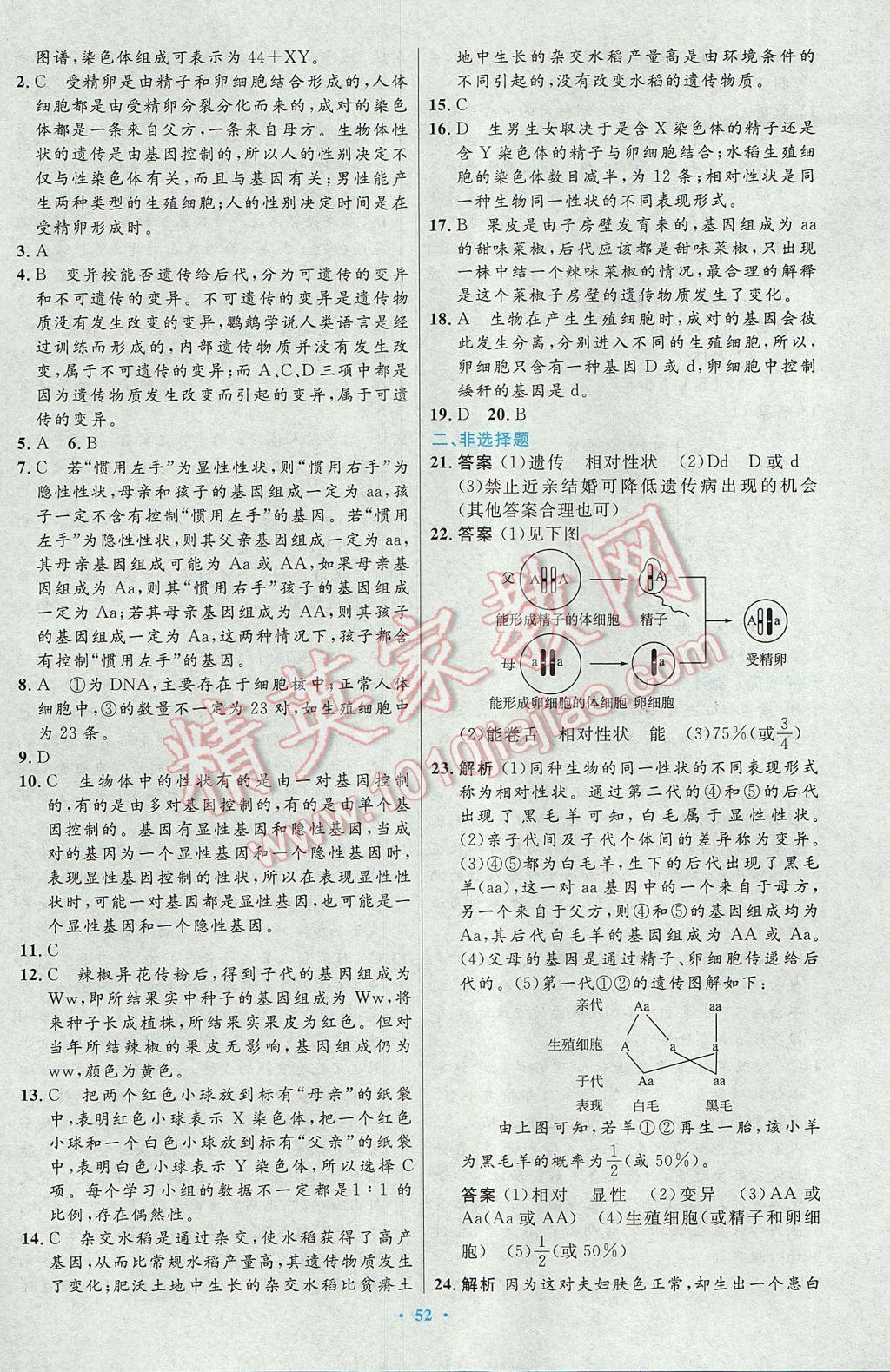 2017年初中同步测控优化设计八年级生物学下册人教版 参考答案第28页