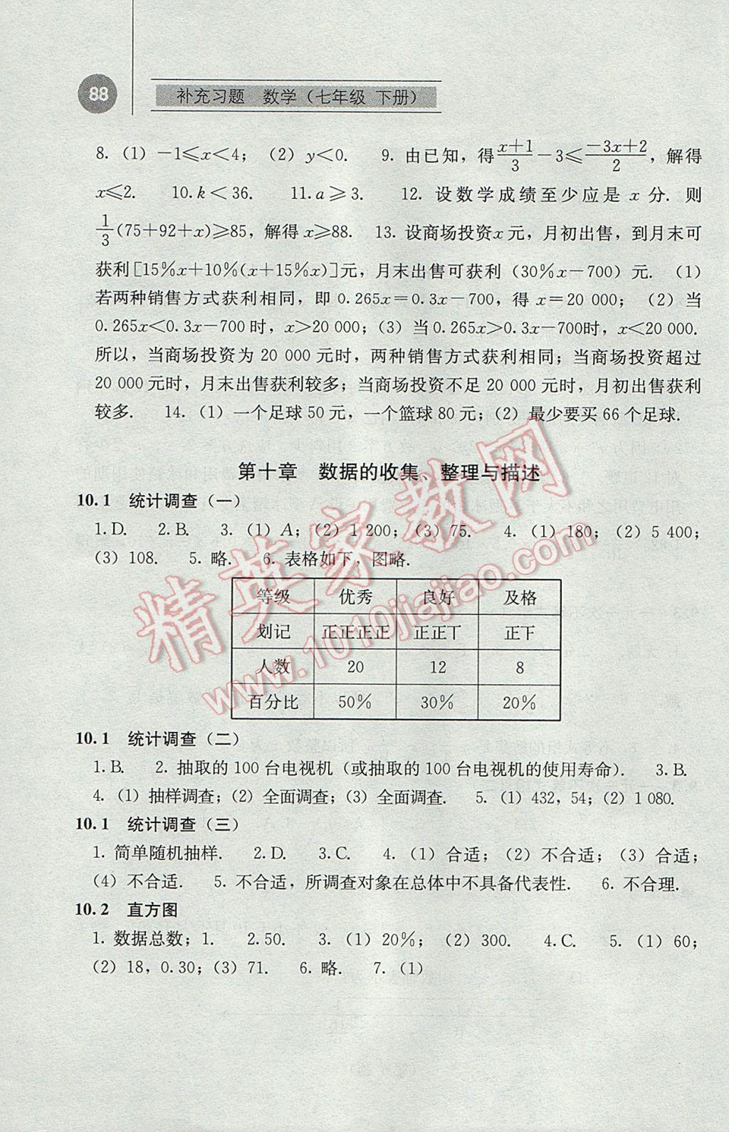 2017年補充習題七年級數(shù)學下冊人教版人民教育出版社 參考答案第13頁