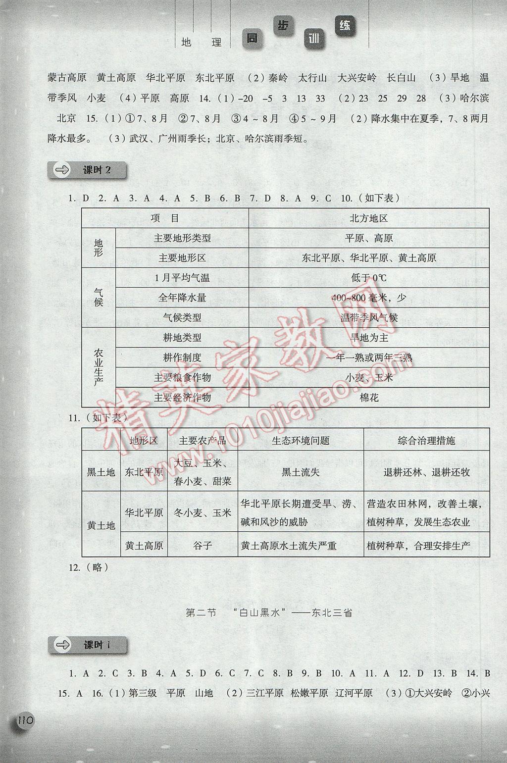 2017年同步训练八年级地理下册人教版河北人民出版社 参考答案第2页