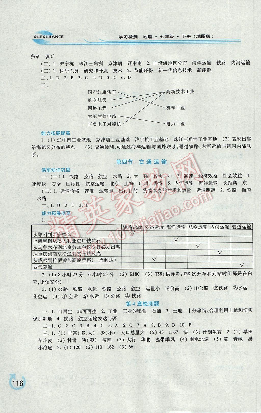 2017年學(xué)習(xí)檢測七年級(jí)地理下冊地圖版 參考答案第2頁