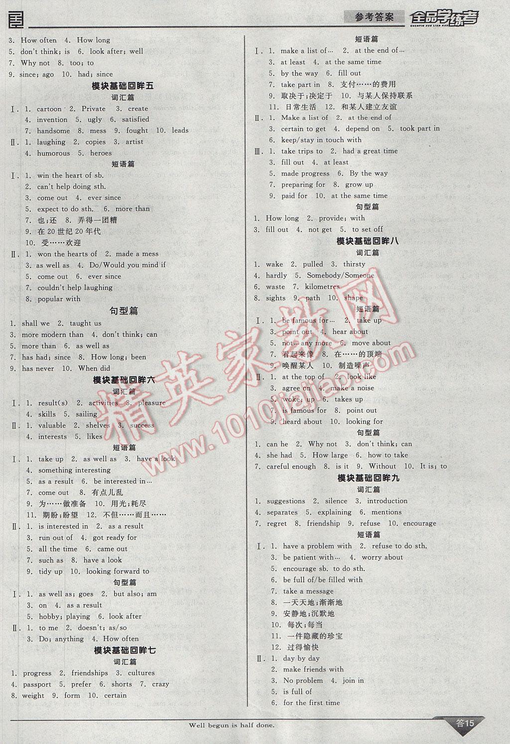 2017年全品學(xué)練考八年級(jí)英語(yǔ)下冊(cè)外研版 參考答案第15頁(yè)