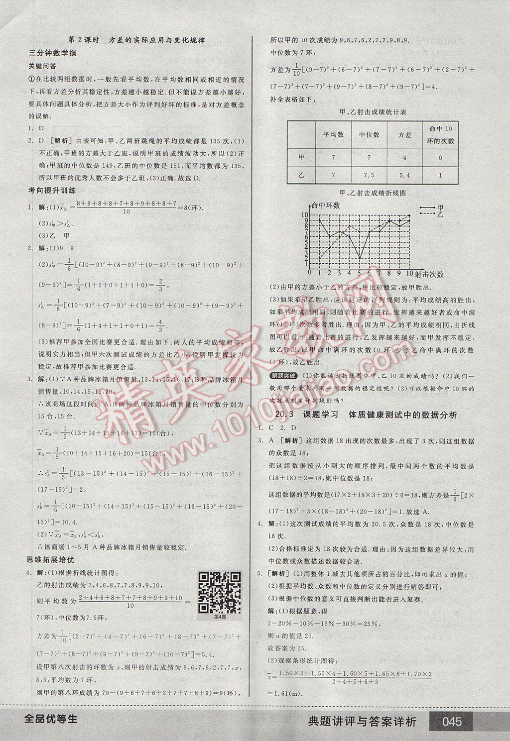 2017年全品优等生八年级数学下册人教版 参考答案第45页