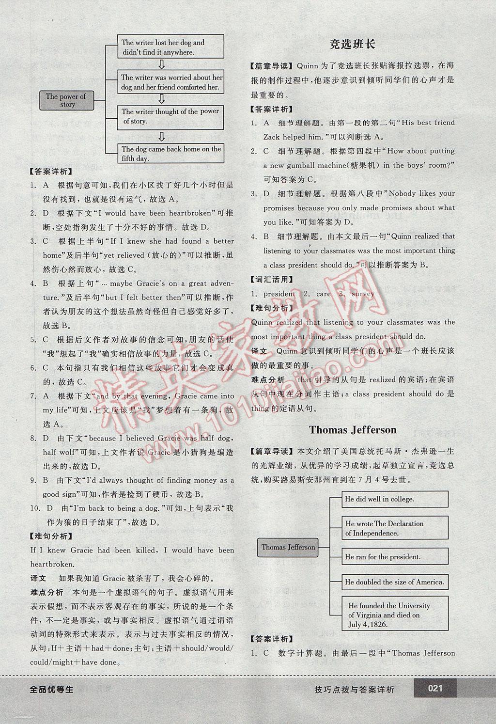 2017年全品优等生完形填空加阅读理解八年级英语下册人教版 参考答案第21页