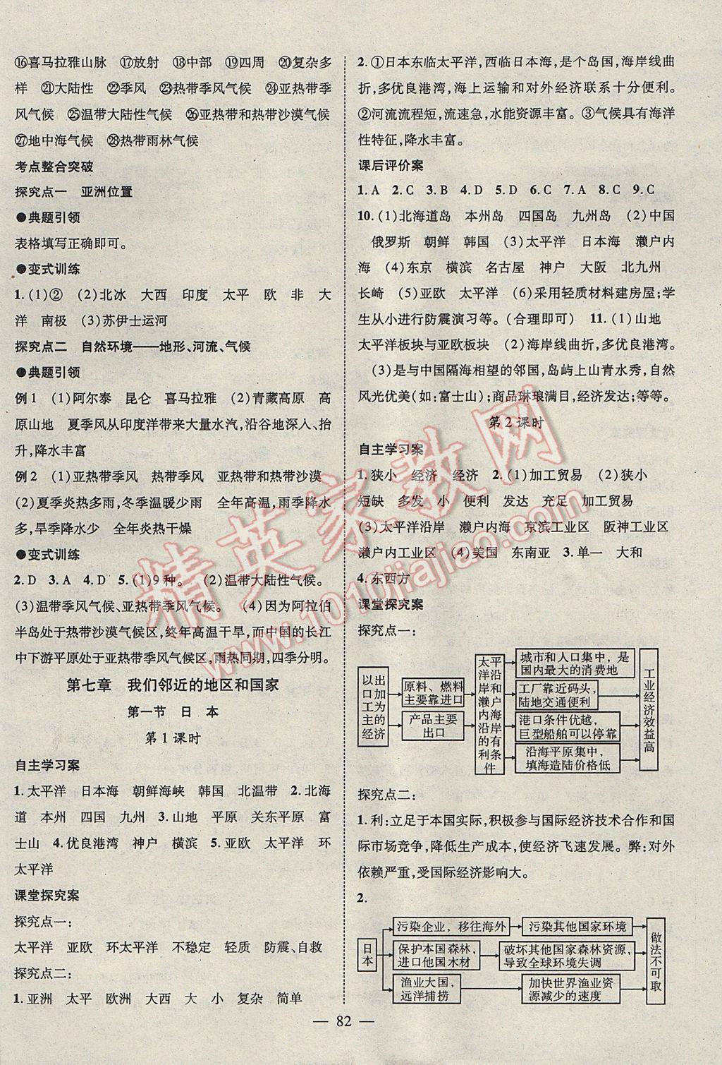 2017年优质课堂导学案七年级地理下册 参考答案第2页