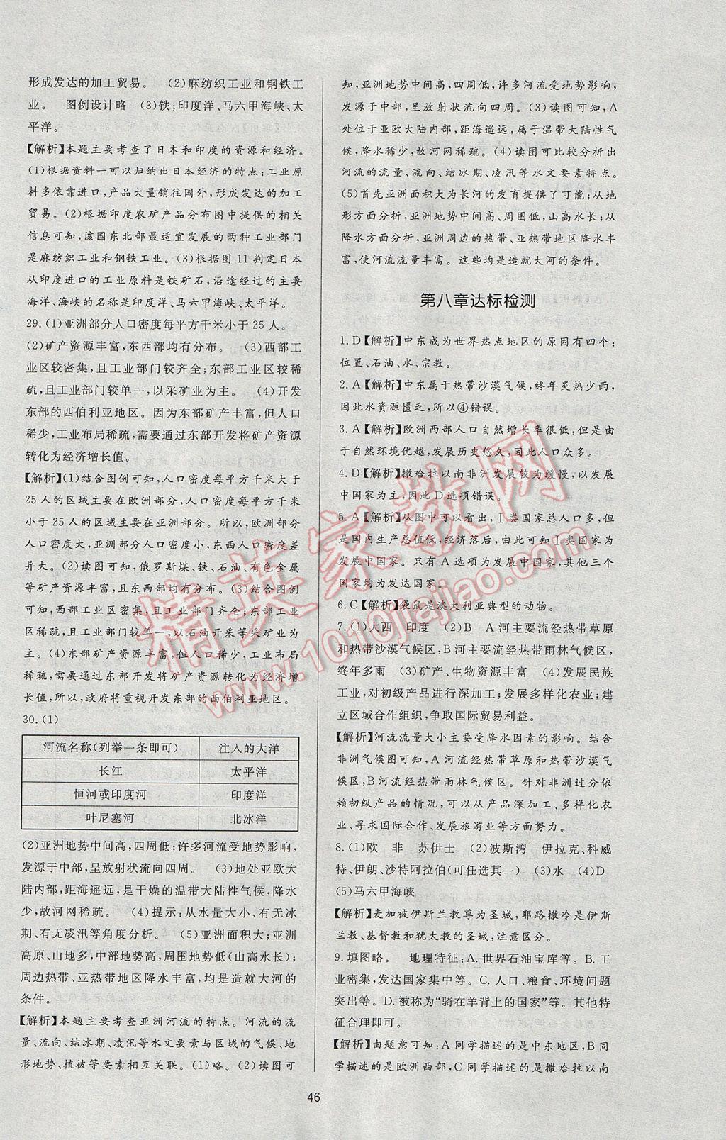 2017年新課程學(xué)習(xí)與檢測七年級地理下冊人教版 參考答案第14頁