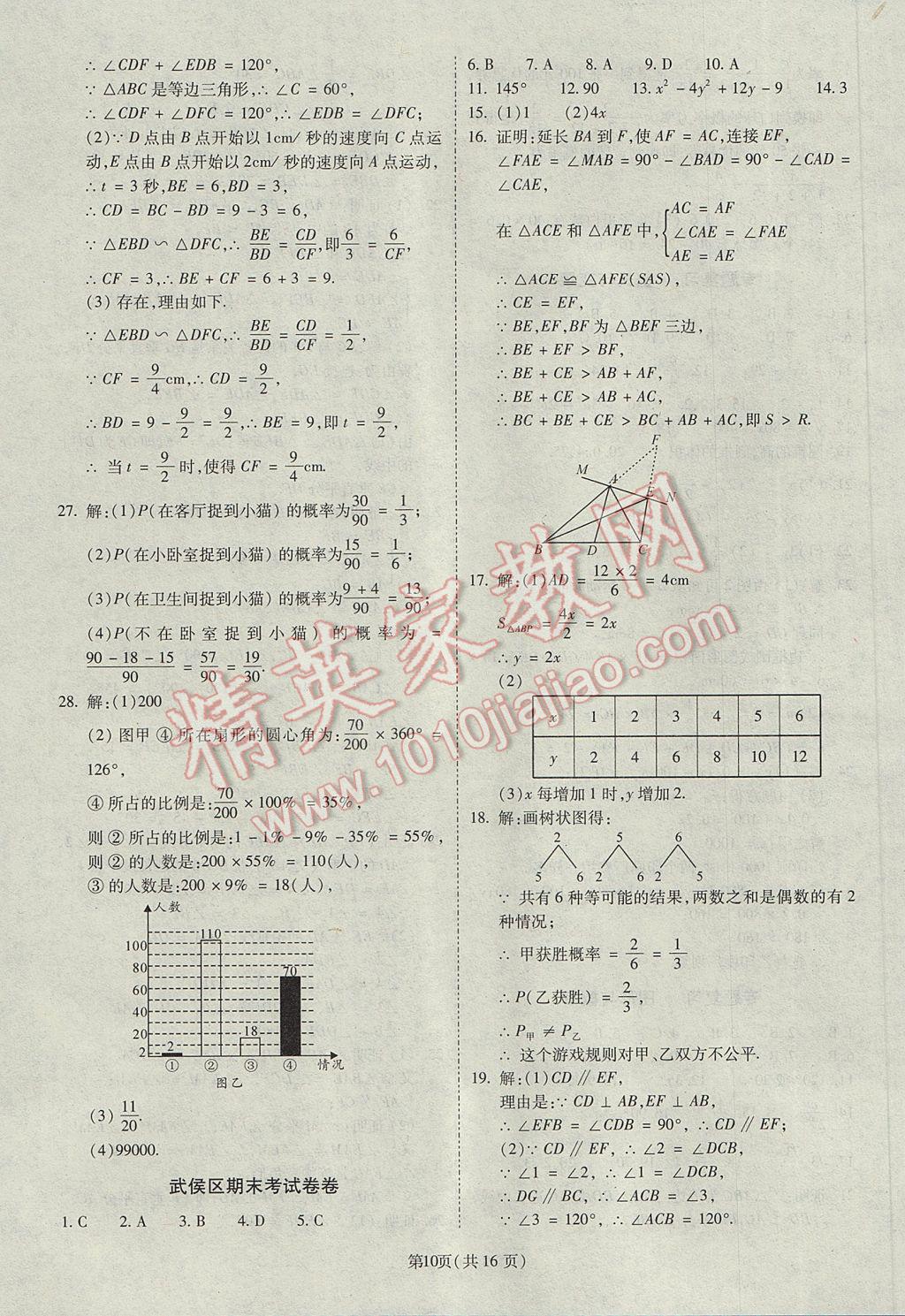 2017年權(quán)威考卷七年級(jí)數(shù)學(xué)下冊(cè)北師大版 參考答案第10頁