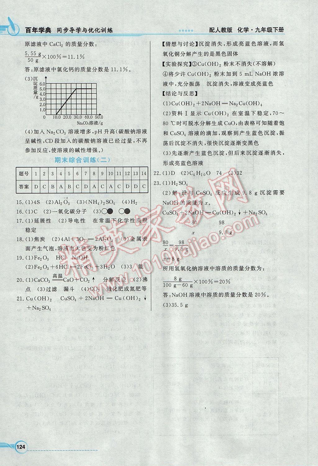 2017年同步导学与优化训练九年级化学下册人教版 参考答案第20页