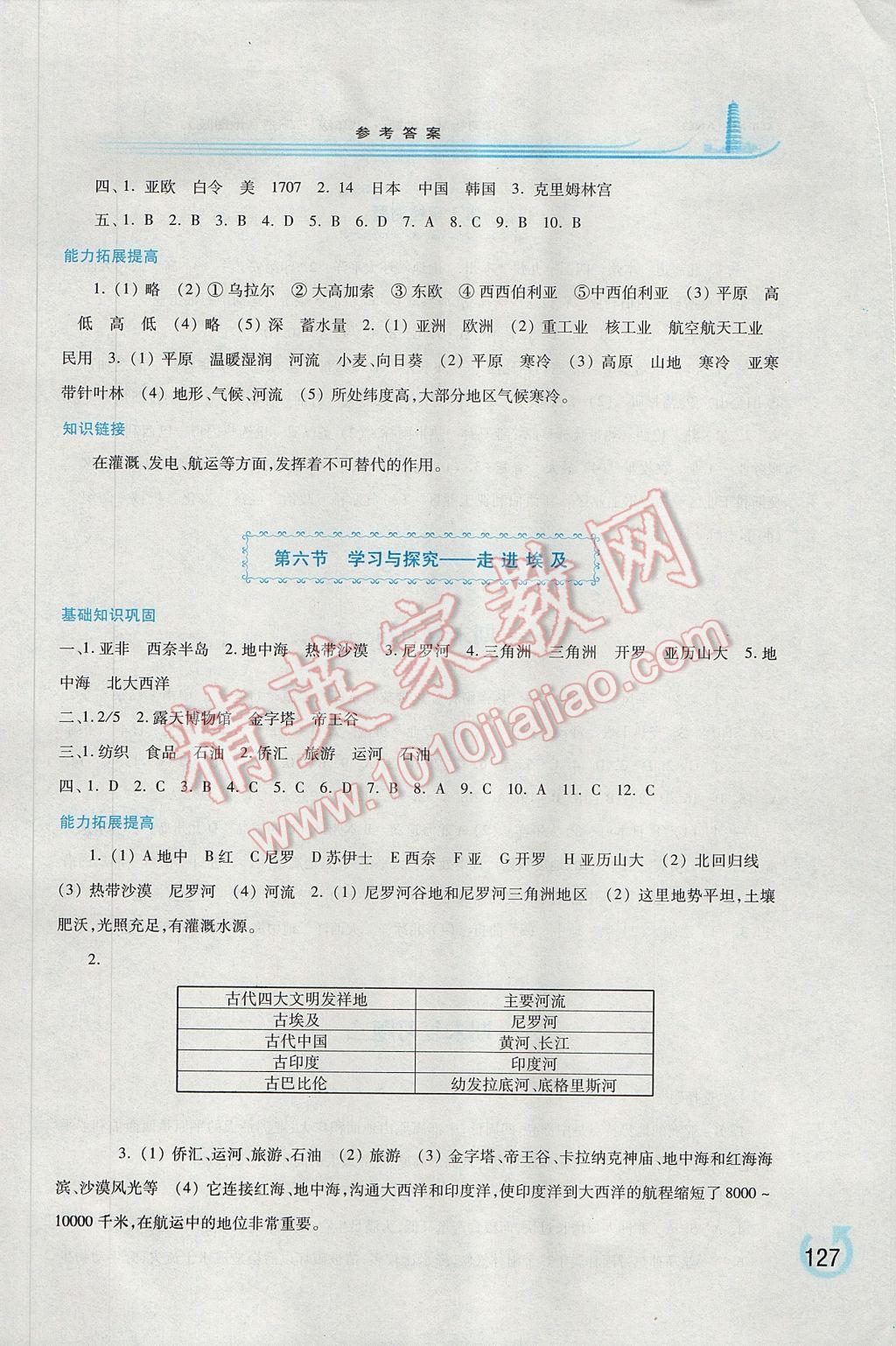 2017年學(xué)習(xí)檢測八年級地理下冊地圖版 參考答案第11頁