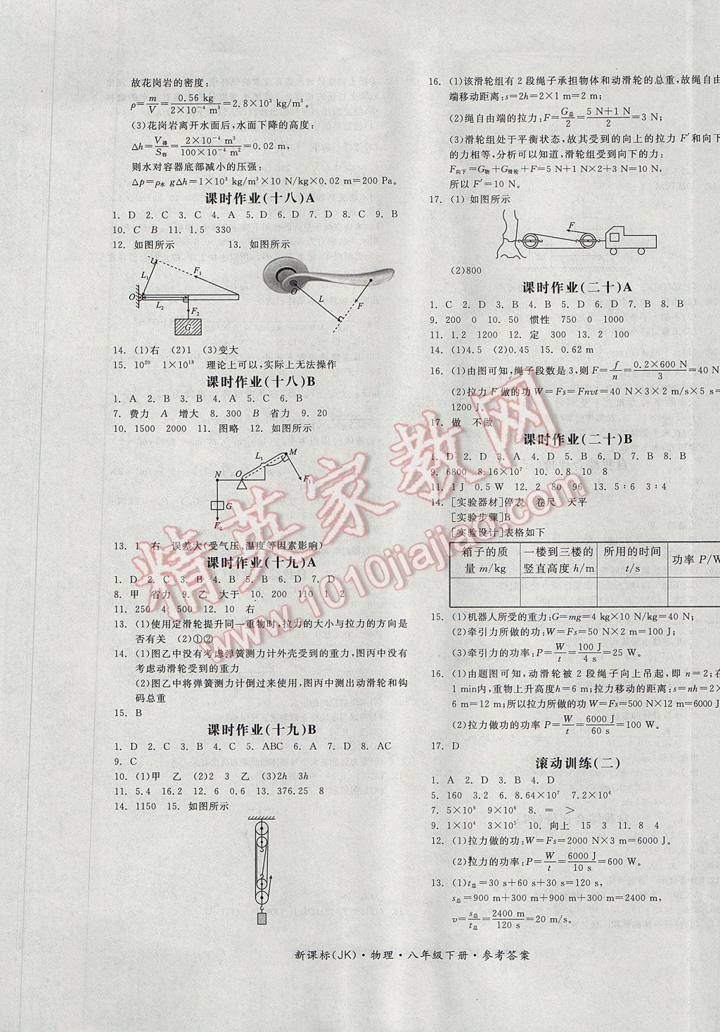 2017年全品學(xué)練考八年級物理下冊教科版 參考答案第9頁