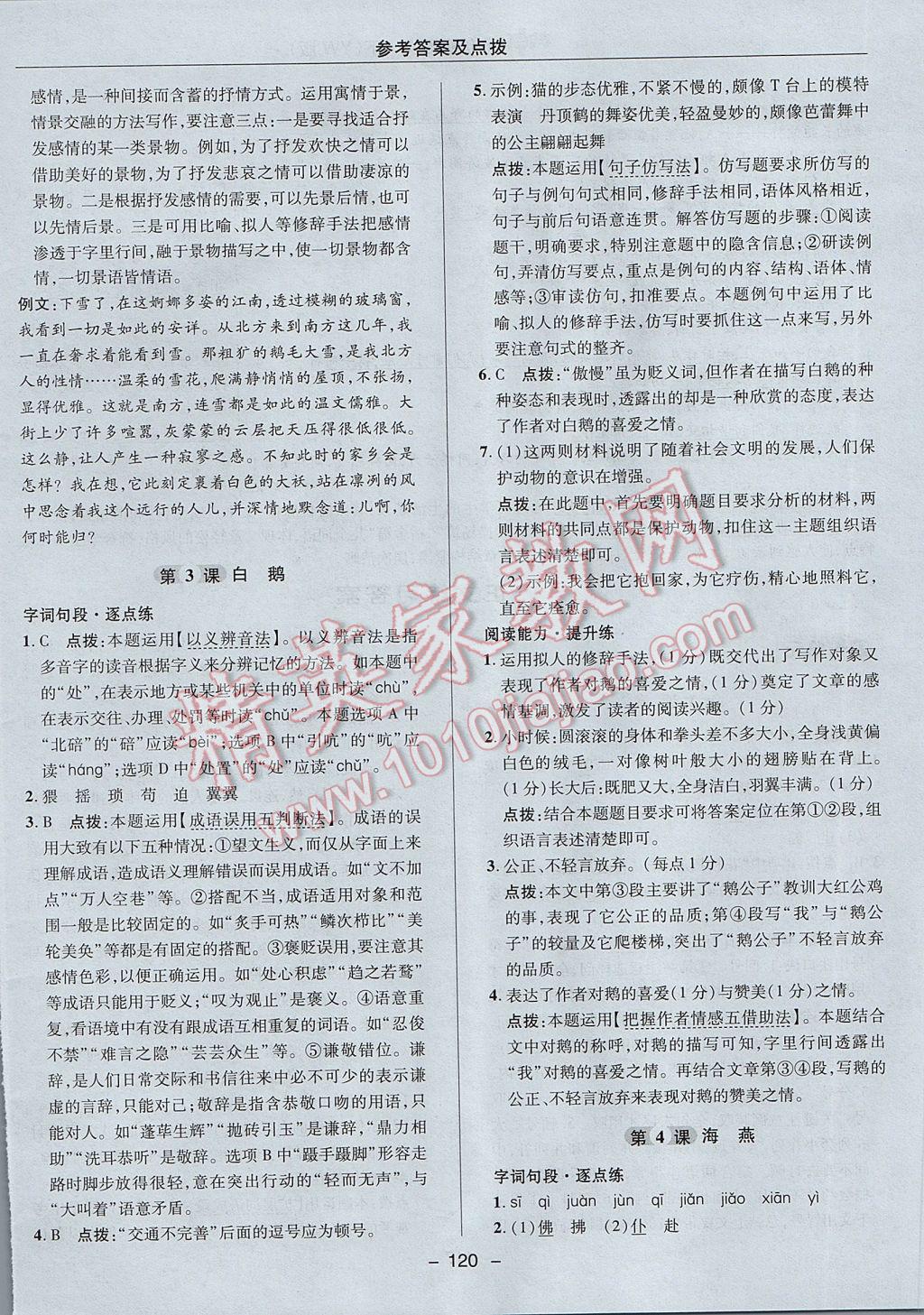 2017年綜合應(yīng)用創(chuàng)新題典中點七年級語文下冊語文版 參考答案第16頁