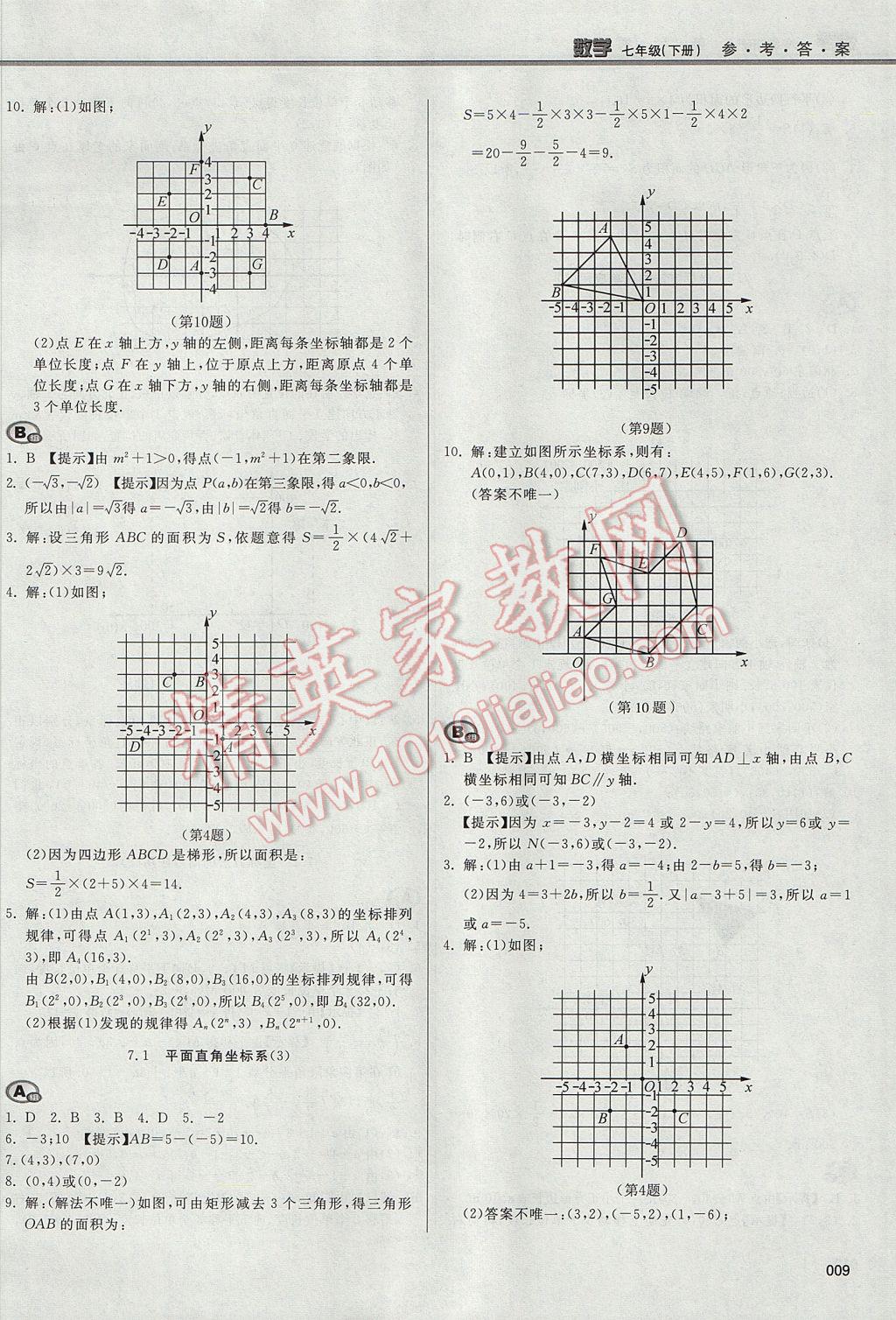 2017年学习质量监测七年级数学下册人教版 参考答案第9页