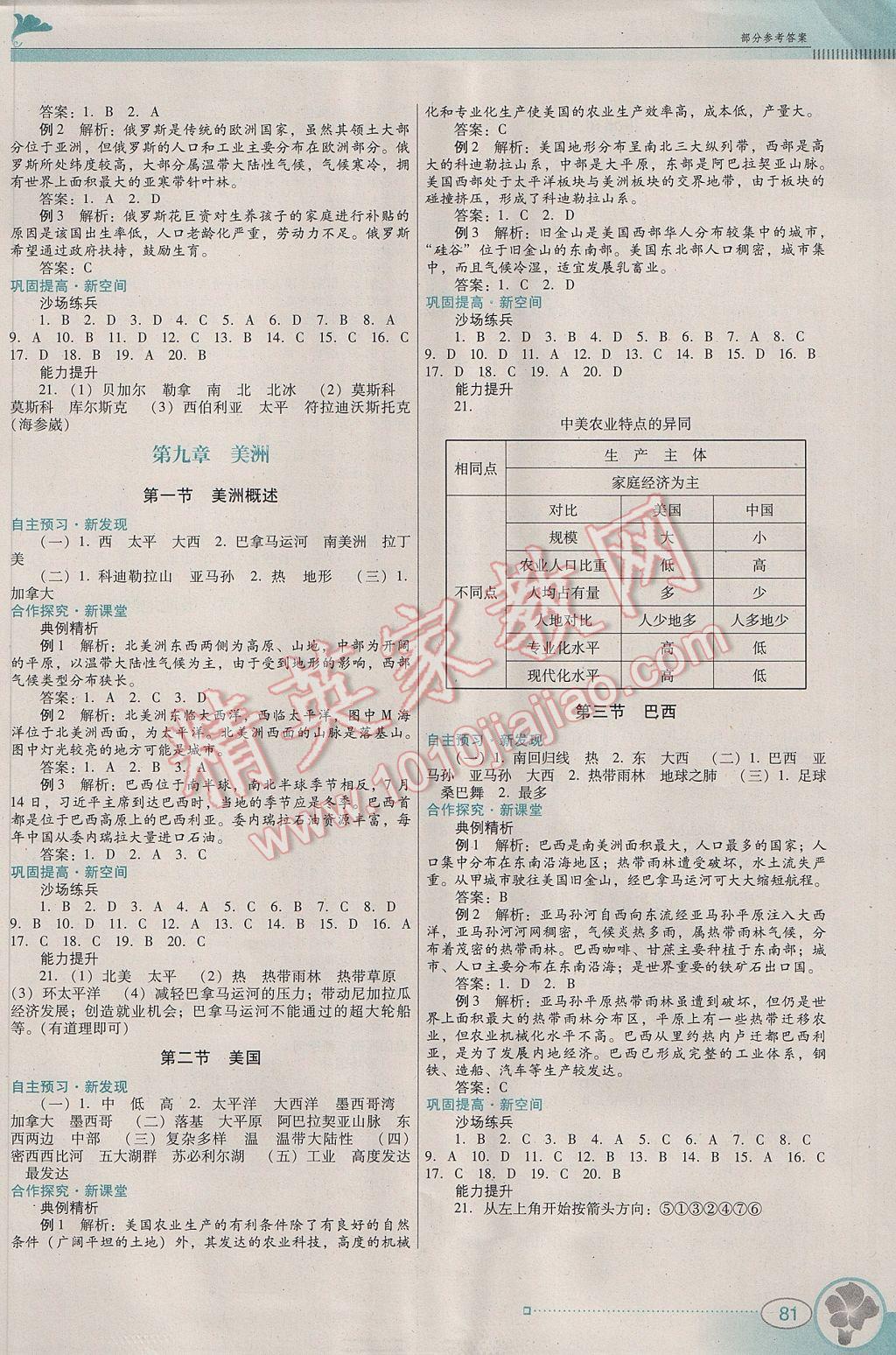 2017年南方新課堂金牌學(xué)案七年級地理下冊粵人民版 參考答案第3頁