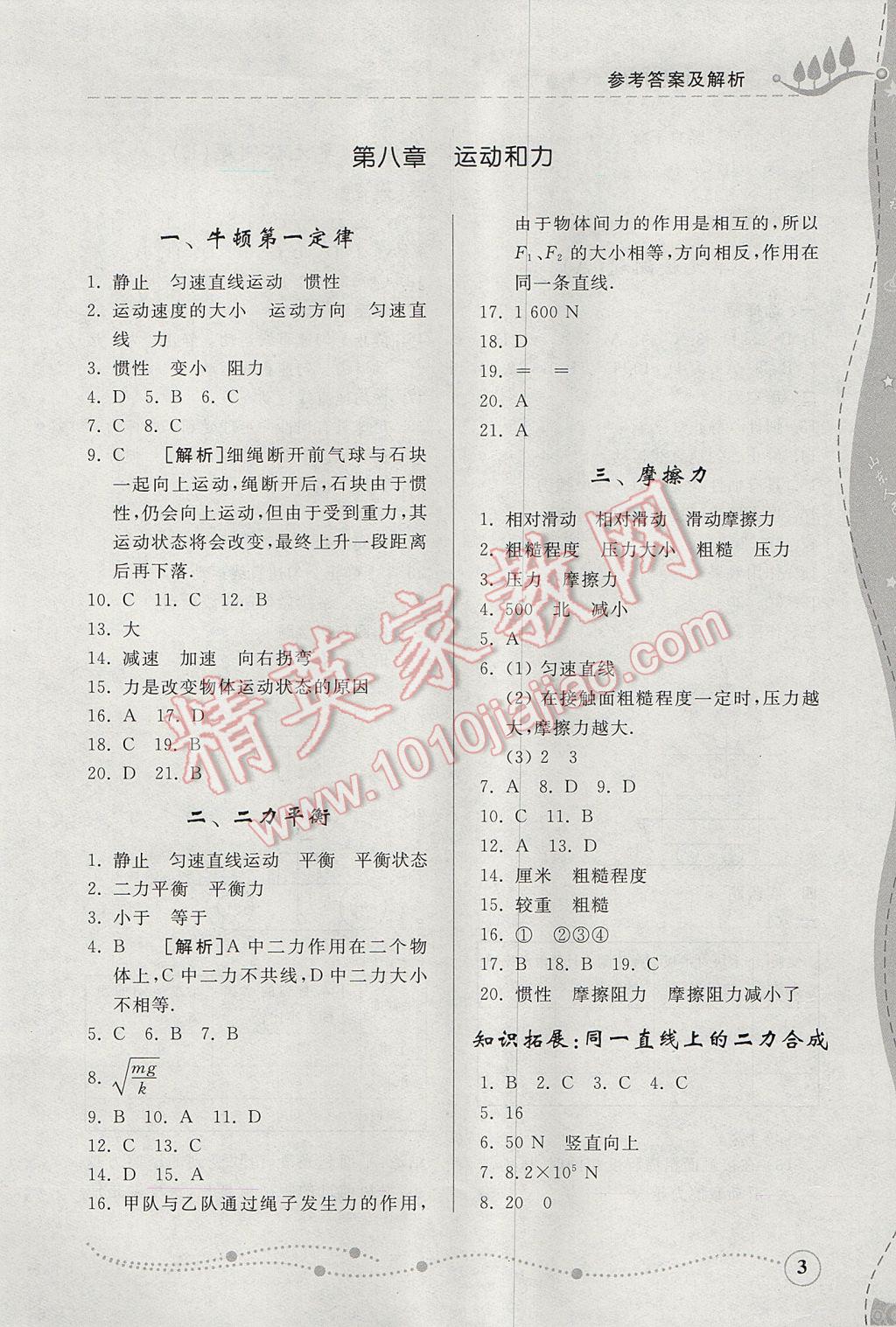 2017年綜合能力訓練八年級物理下冊人教版 參考答案第3頁